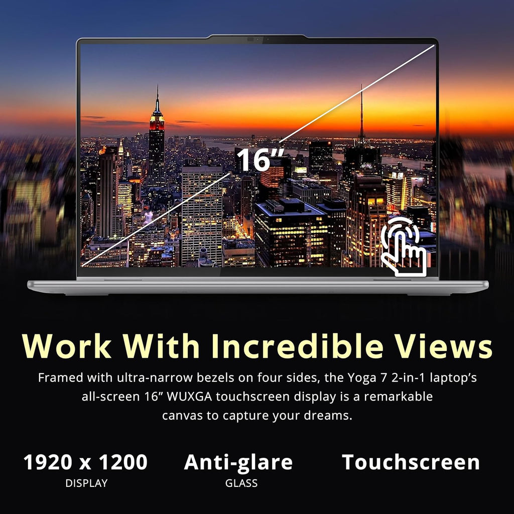 Lenovo Yoga 7 2-in-1 16' 2K Touchscreen Laptop, AMD Ryzen 7 8840HS, 16GB LPDDR5X, 1.5TB Storage (512GB SSD+1TB Docking Station Set), Backlit Keyboard, Fingerprint, Copilot, FHD Webcam, Win 11, Grey