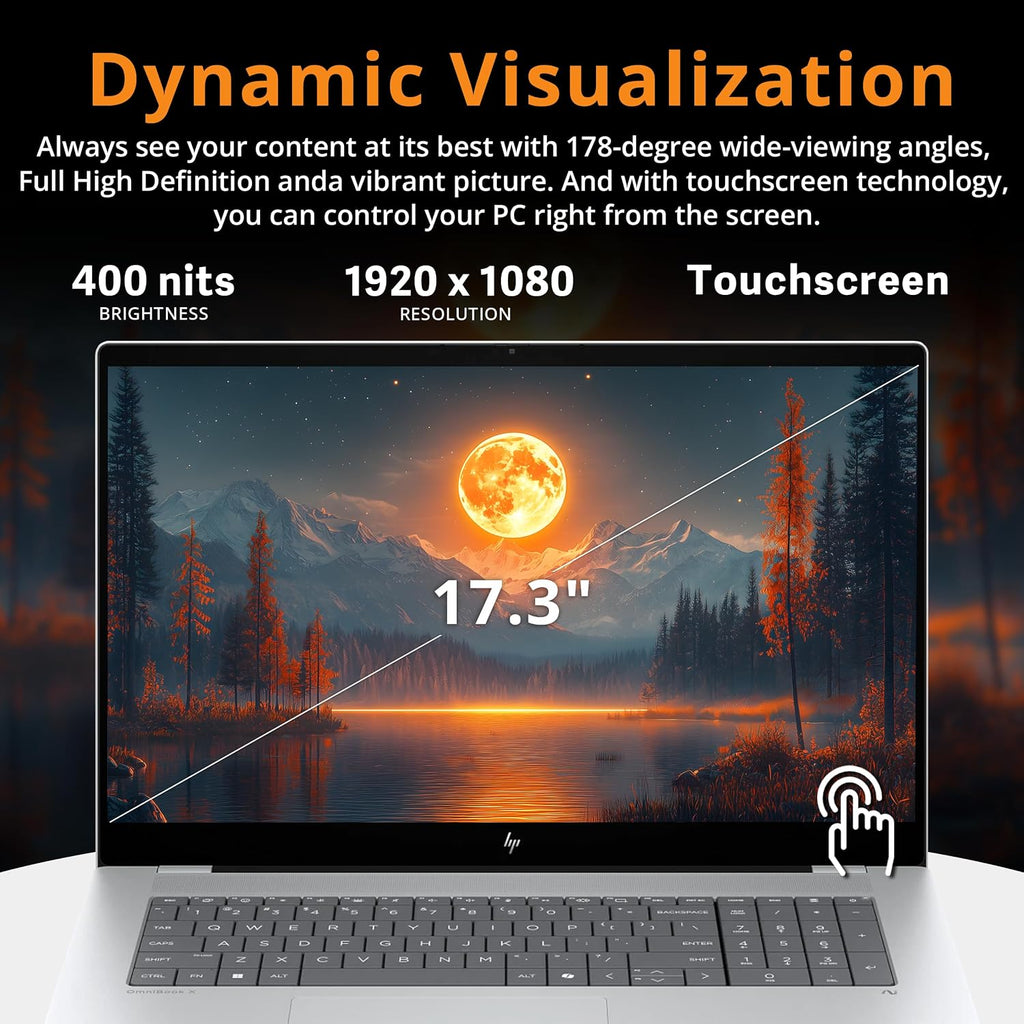 HP OmniBook X Copilot+ PC Laptop, 17.3' FHD Touch, Intel Ultra 7 256V, 16GB LPDDR5X, 5TB Storage (4TB SSD+1TB Docking Station), Intel Arc 140V, Backlit Keyboard, 5MP Camera, Wi-Fi 6E, Win 11, Silver
