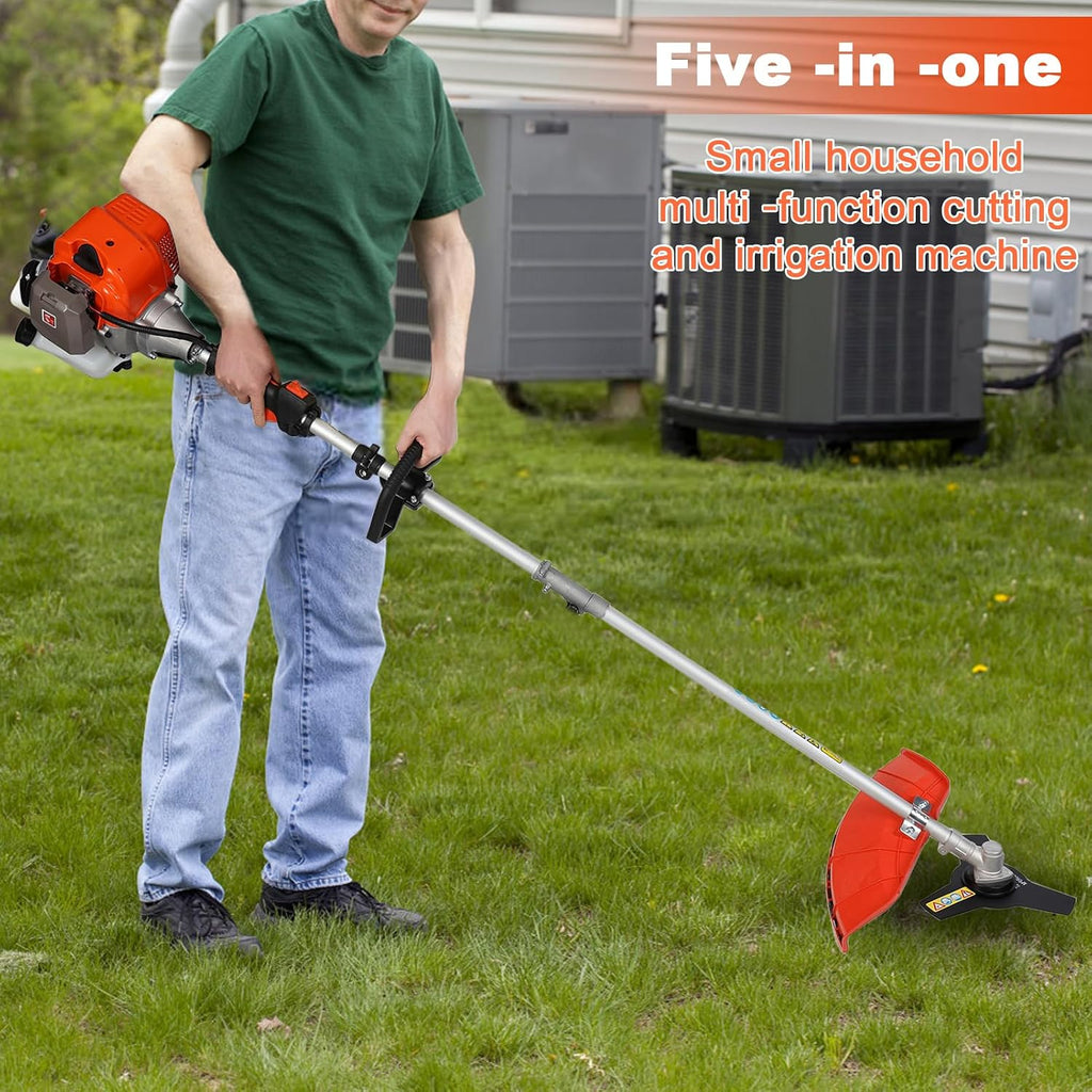 5 in 1 Lawn Mower, 52CC Gas Hedge Trimmer Brush Cutter, 2-Stroke Handheld Cordless Hedge Pruner, Powerful Full Functioning Guard Accessories Hedge Trimmer, Lawn Edger, Garden Brush Cutter