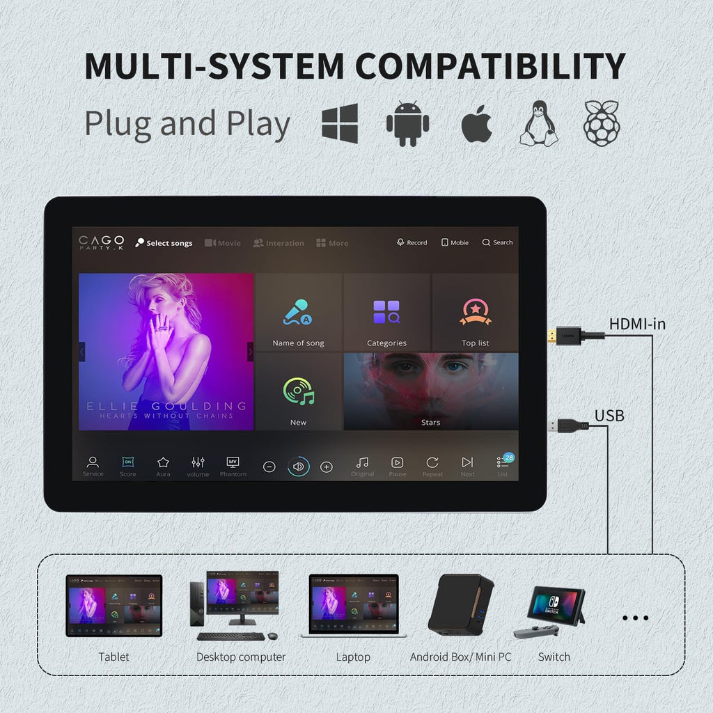 17.3 inch Capacitive Multi-Touch Screen Industrial Monitor, 16:9 Display 1920 x 1080P, Built-in Speakers, VGA & HD-MI Monitor for PC, POS, Small Business, Restaurant, Bar