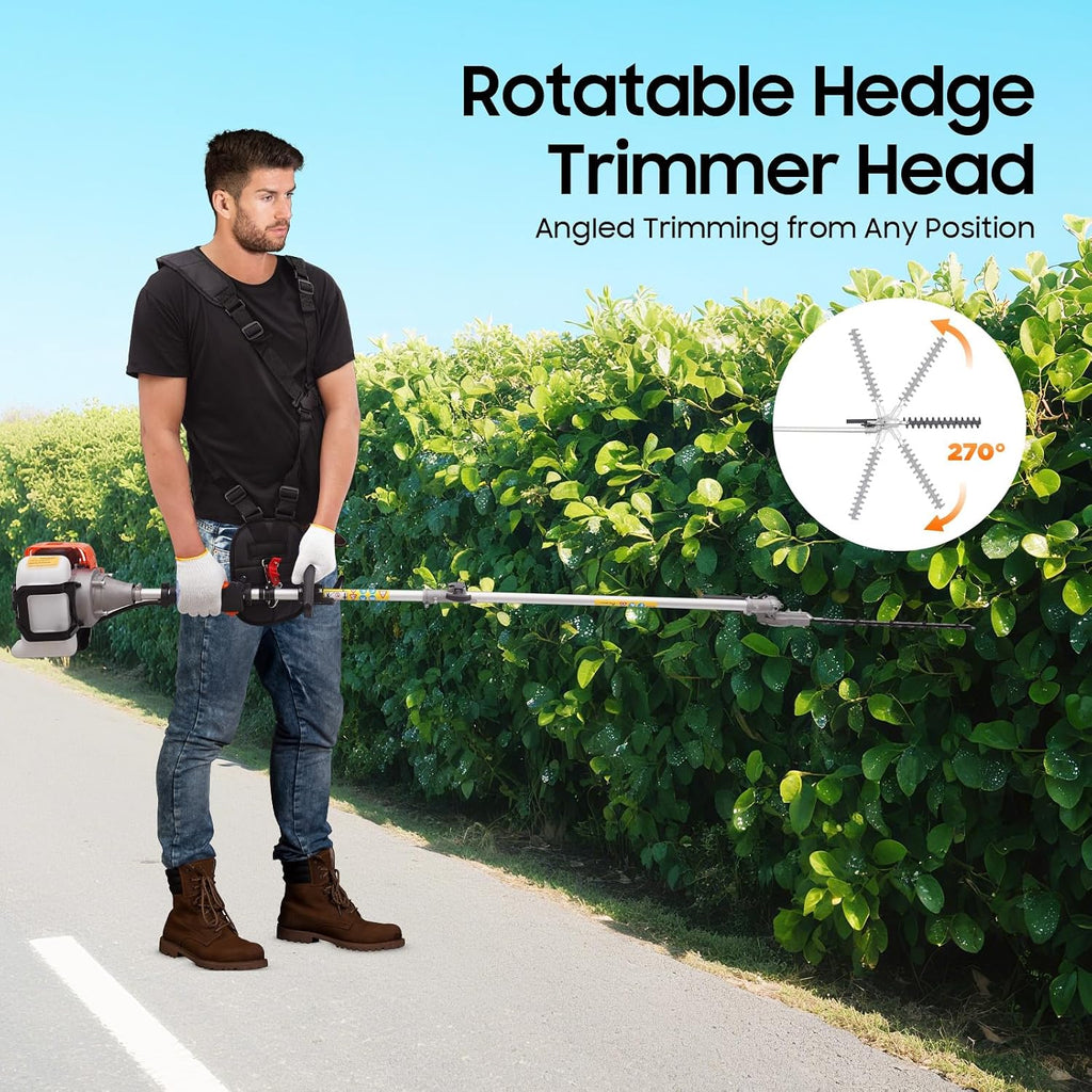 6-in-1 Gas Weed Eater, 2-Stroke 52CC Multi-Functional Trimming Tools Weed Wacker Lawn Mower Hedge Trimmer & Brush Cutter with Extension Pole for Yard Garden Total Lawn Brush and Tree Domination