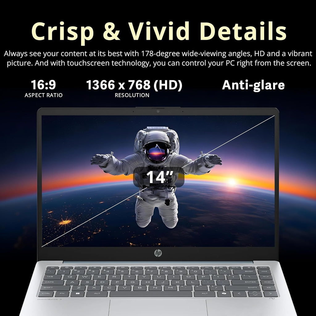 HP 14' HD Laptop for Business, AMD Athlon 7120 Processor, 4GB DDR4 RAM, 128GB SSD, AMD Radeon Graphics, 720p HD Camera, Copilot, Wi-Fi 6, Windows 11 Pro, Moonlight Blue, 32GB USB Card