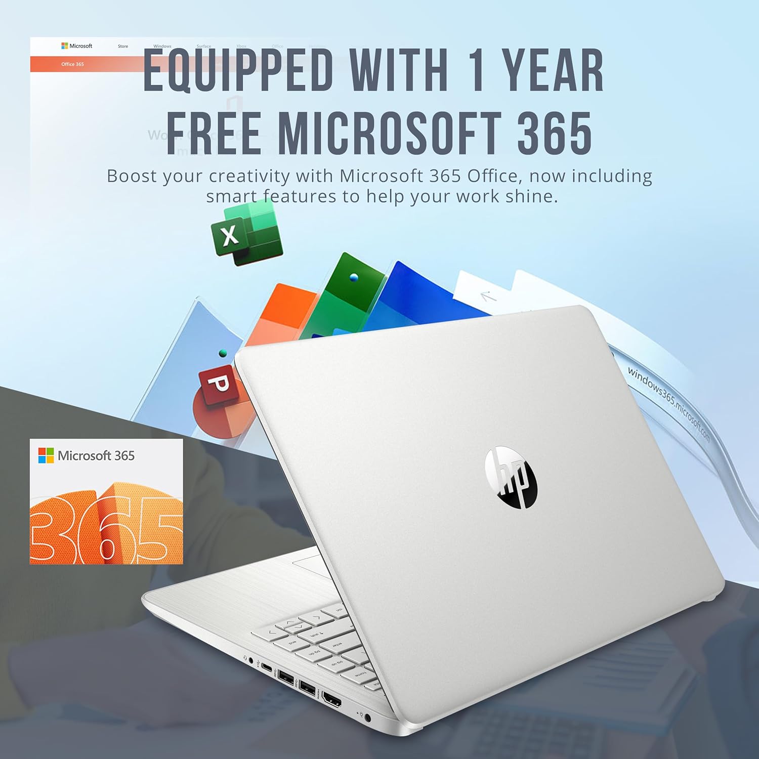 HP Stream 14' HD Laptop, Intel Celeron N4120, 16GB RAM, 288GB Storage (128GB eMMC + 160GB SSD Docking Station Set), Intel UHD Graphics, HD Webcam, WiFi, Bluetooth, 1 Year Office 365, Win 11 S, Silver