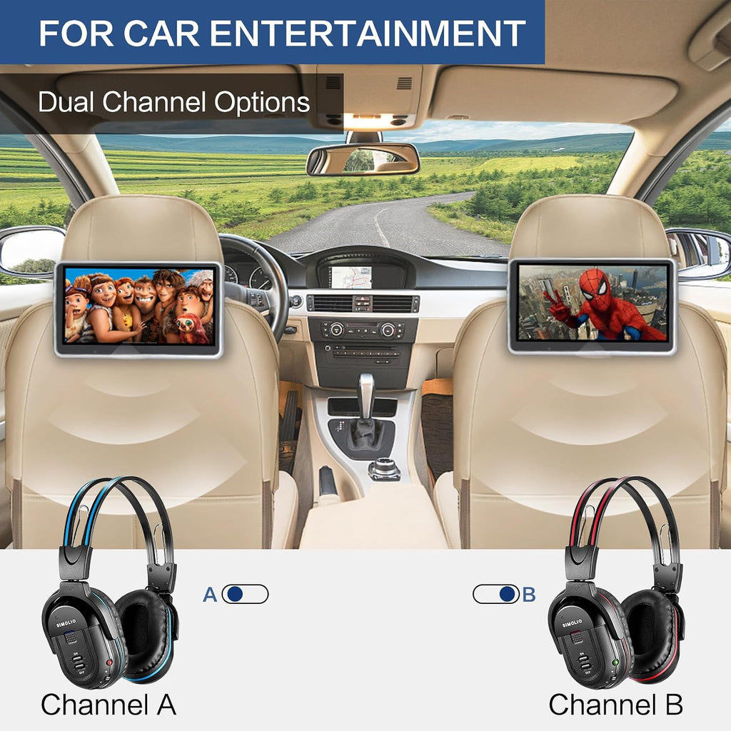 SIMOLIO Wireless Headphones for TV Watching, IR TV Headphones for Home Theater/Outdoor Movie/Car DVD with Transmitter, Tone Control & Dual Channel Options, Digital Optical/RCA/AUX Connection