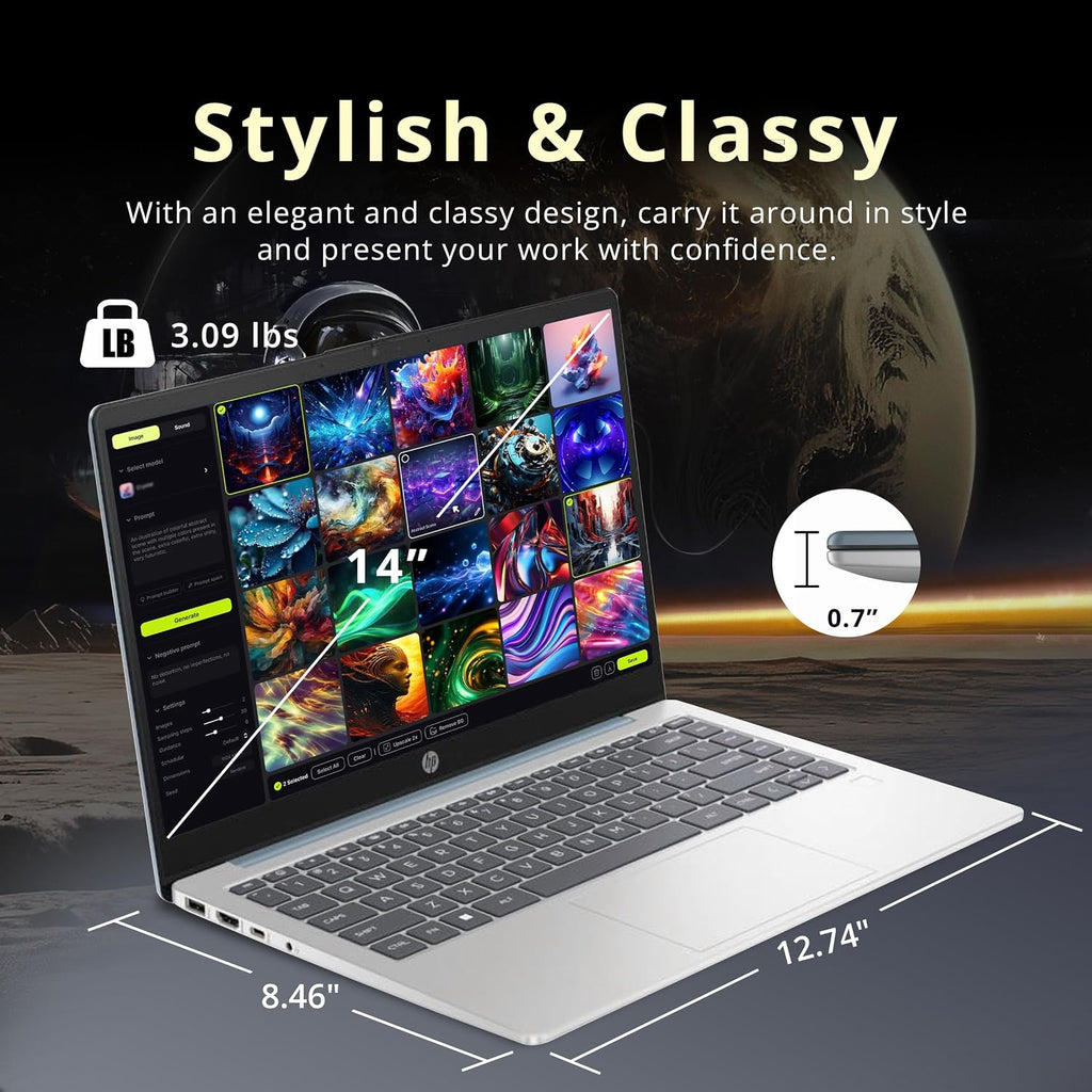 HP 14' HD Laptop for Business, AMD Athlon 7120 Processor, 4GB DDR4 RAM, 128GB SSD, AMD Radeon Graphics, 720p HD Camera, Copilot, Wi-Fi 6, Windows 11 Pro, Moonlight Blue, 32GB USB Card