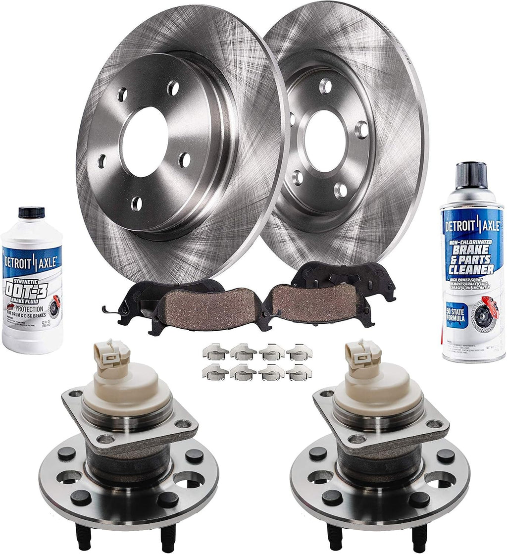 Detroit Axle - 2WD REAR Wheel Bearing Hub Assemblies + Brakade Kit Rotors w/Ceramic Pads w/Hardware for 2005 Saturn Relay Chevy Uplander Buick Terraza Pontiac Montana - 8pc Set