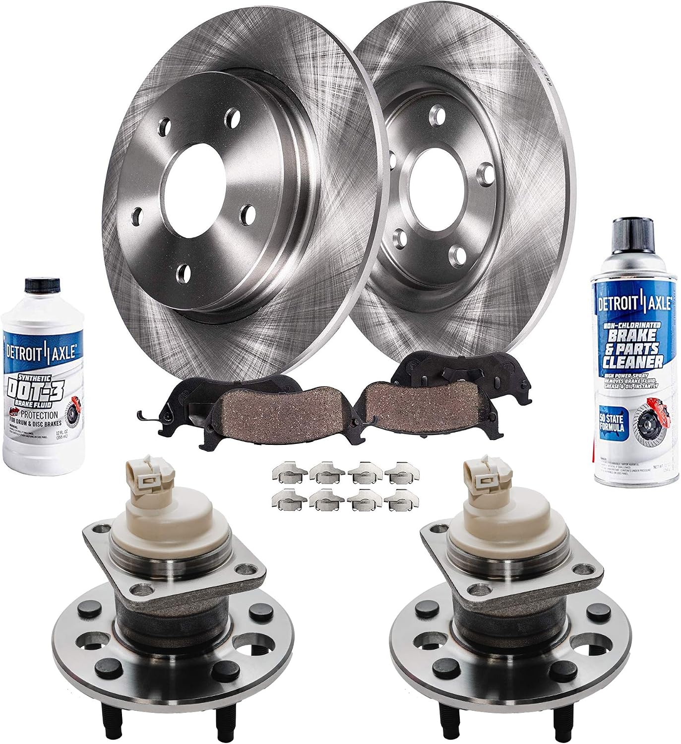 Detroit Axle - 2WD REAR Wheel Bearing Hub Assemblies + Brakade Kit Rotors w/Ceramic Pads w/Hardware for 2005 Saturn Relay Chevy Uplander Buick Terraza Pontiac Montana - 8pc Set