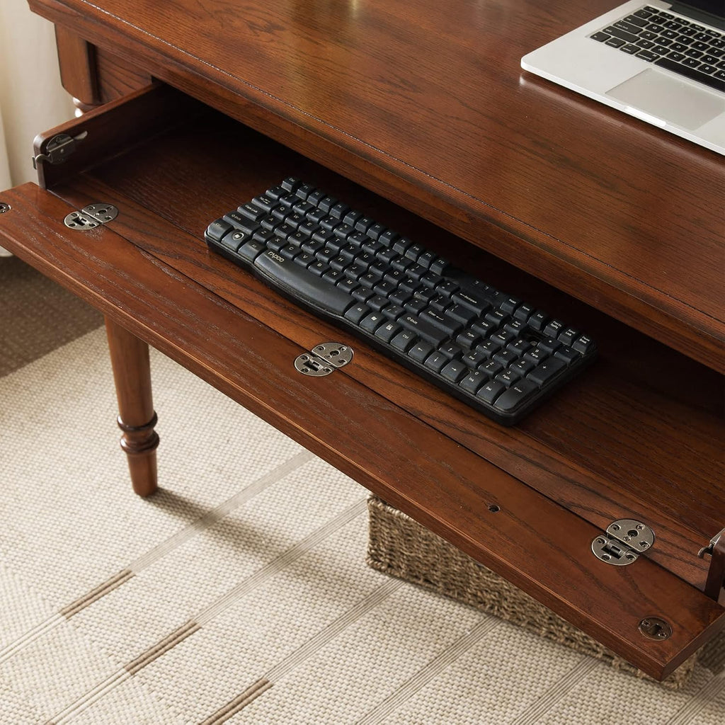 Leick Home Mission Office Desk, Solid Wood, with Drop Front Keyboard Drawer, Mission Oak, 82410