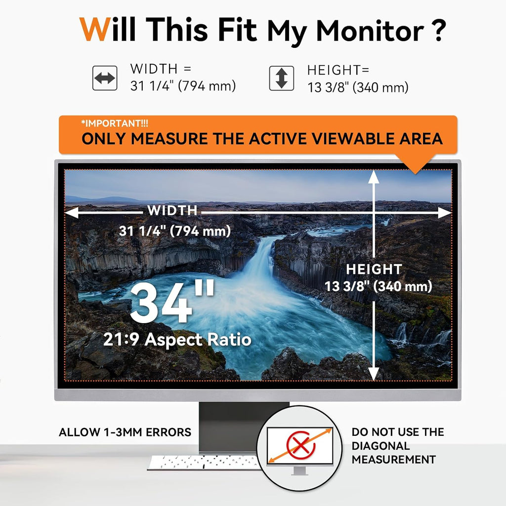[2-Pack] 34 Inch Computer Blue Light Blocking Screen Protector for 21:9 Widescreen Curved Monitor, Anti Glare Anti-UV Eye Protection Desktop PC LED Monitor Filter, Removable Anti-Scratch Film 34in