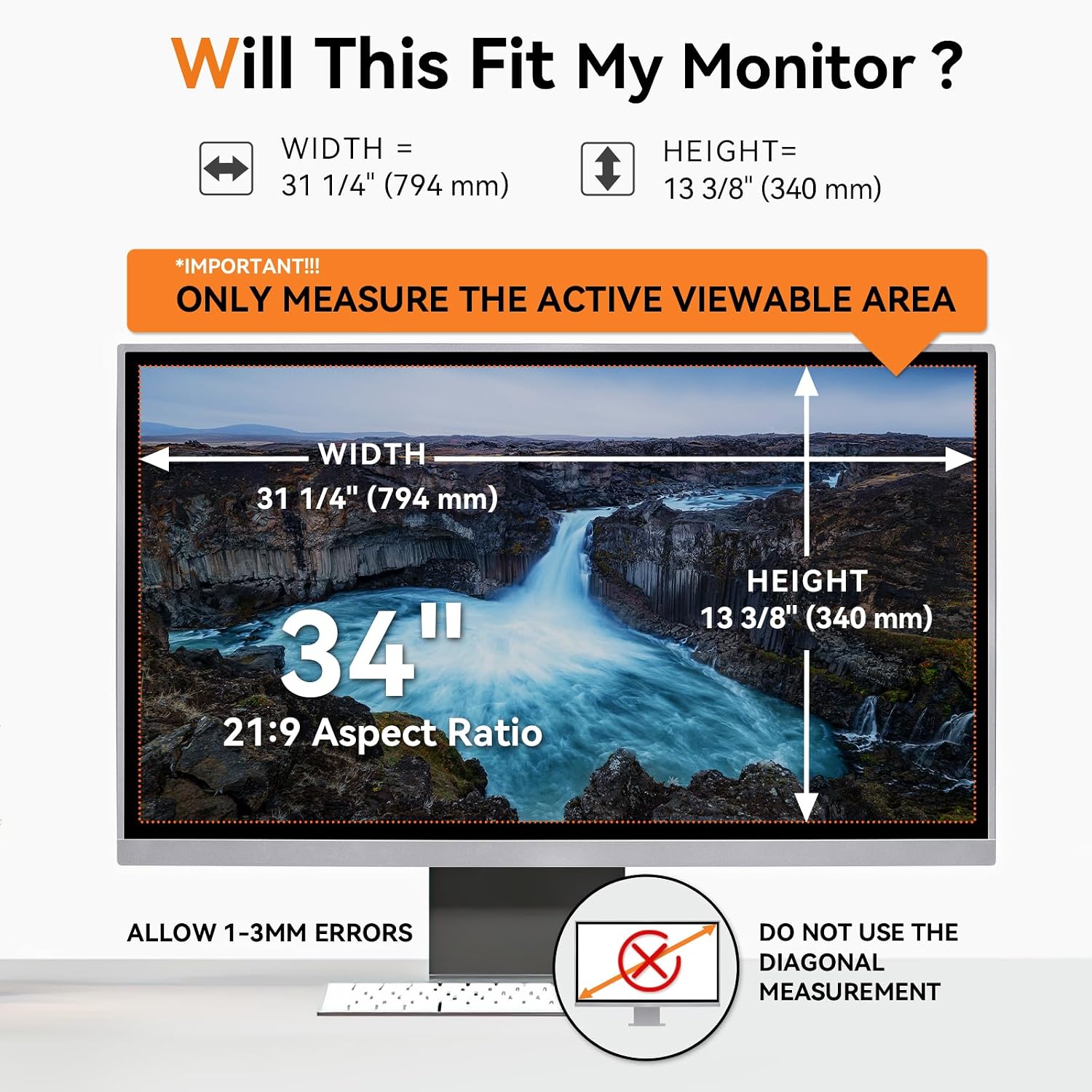 [2-Pack] 34 Inch Computer Blue Light Blocking Screen Protector for 21:9 Widescreen Curved Monitor, Anti Glare Anti-UV Eye Protection Desktop PC LED Monitor Filter, Removable Anti-Scratch Film 34in