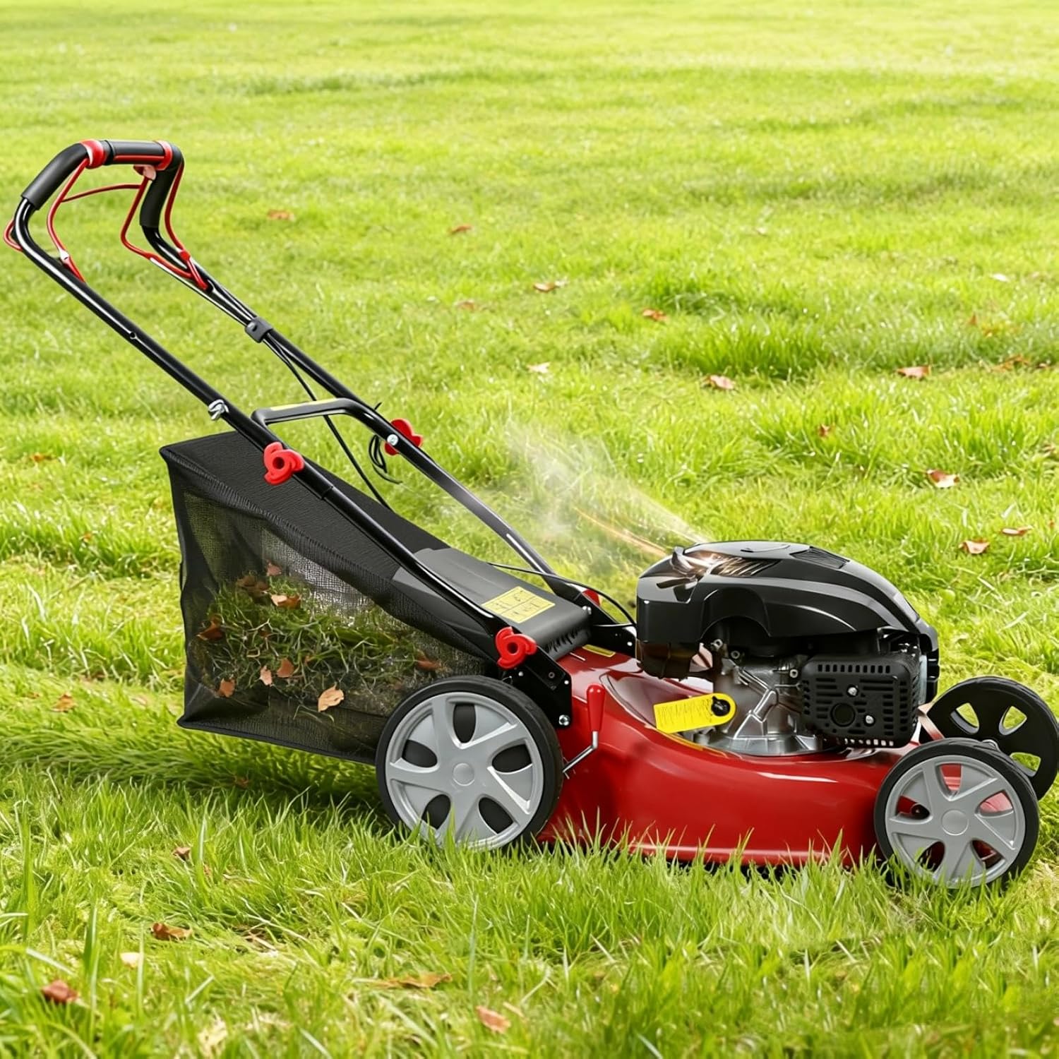 Self Propelled Gas Lawn Mower, Cordless 141cc 4-Stroke Gas Engine Lawn Mower with 20 Inches Blade Walk-Behind Lawn Mover Cordless Push Lawn Mowers Tractors with 50L Grass Tank Big Wheels 285