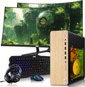 HP Full Light Gaming PC Desktop Computer – AMD Pro A10-9700,RX 550 Graphics,16GB RAM,1TB SSD,Dual 32 Inch Curved Monitor,RGB Keyboard with AI Copilot,Mouse,WiFi,RGB Headphone,Windows 11(Renewed)