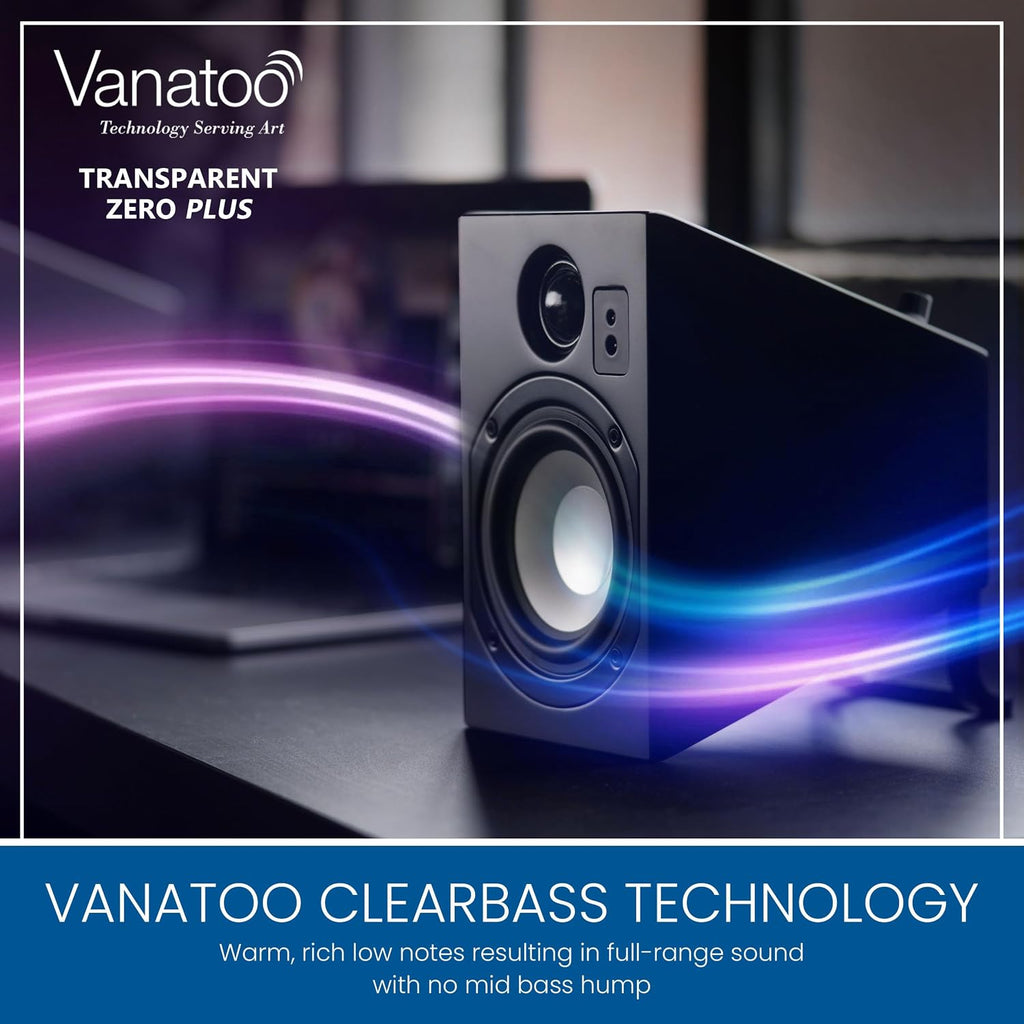 Vanatoo Transparent Zero Plus Near Field Studio Monitor Speakers Pair for TV, PC, Gaming. 120 Watt Powered Speakers for Desktop and Room use. AUX, USB, Bluetooth, Toslink Optical, Remote Control.