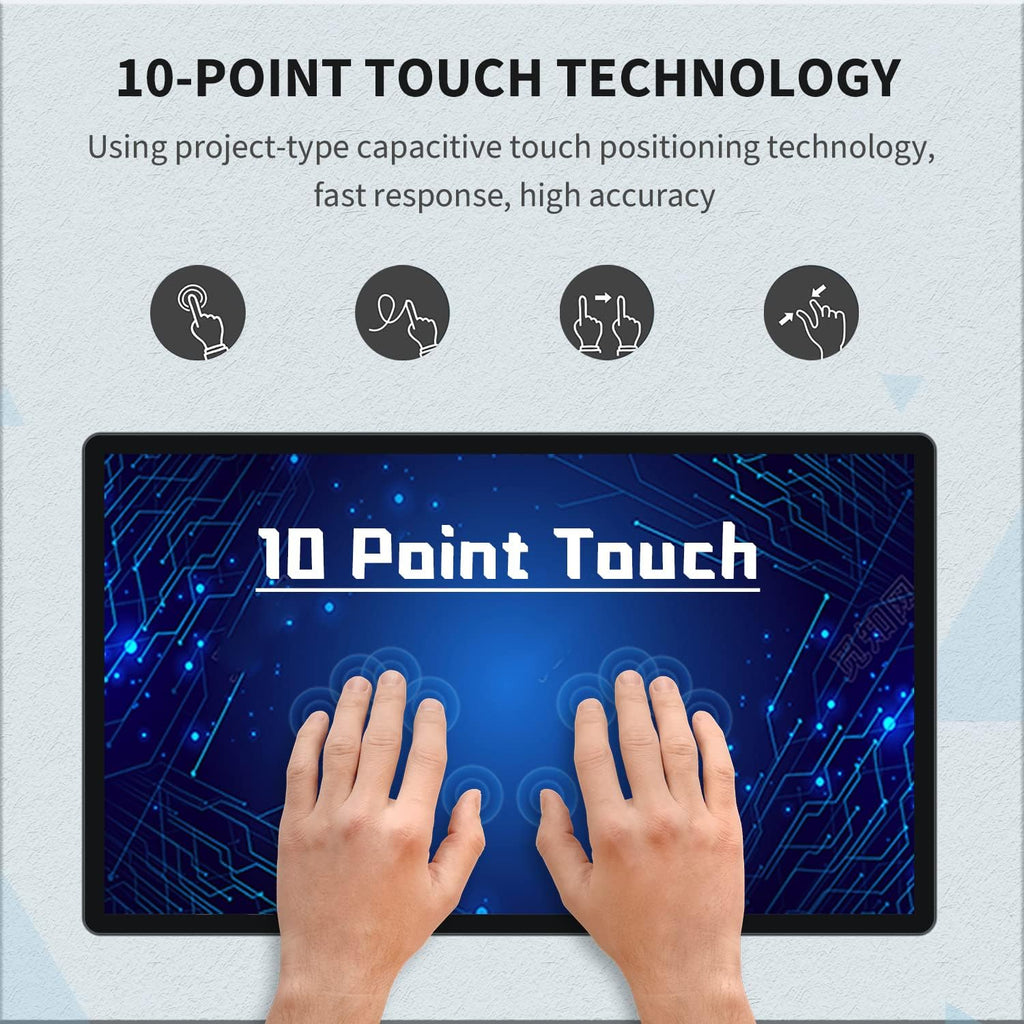 21.5 inch Capacitive Multi-Touch Screen Industrial Monitor, 16:9 Display 1920 x 1080P, Built-in Speakers, VGA & HD-MI Monitor for PC, POS, Small Business, Restaurant