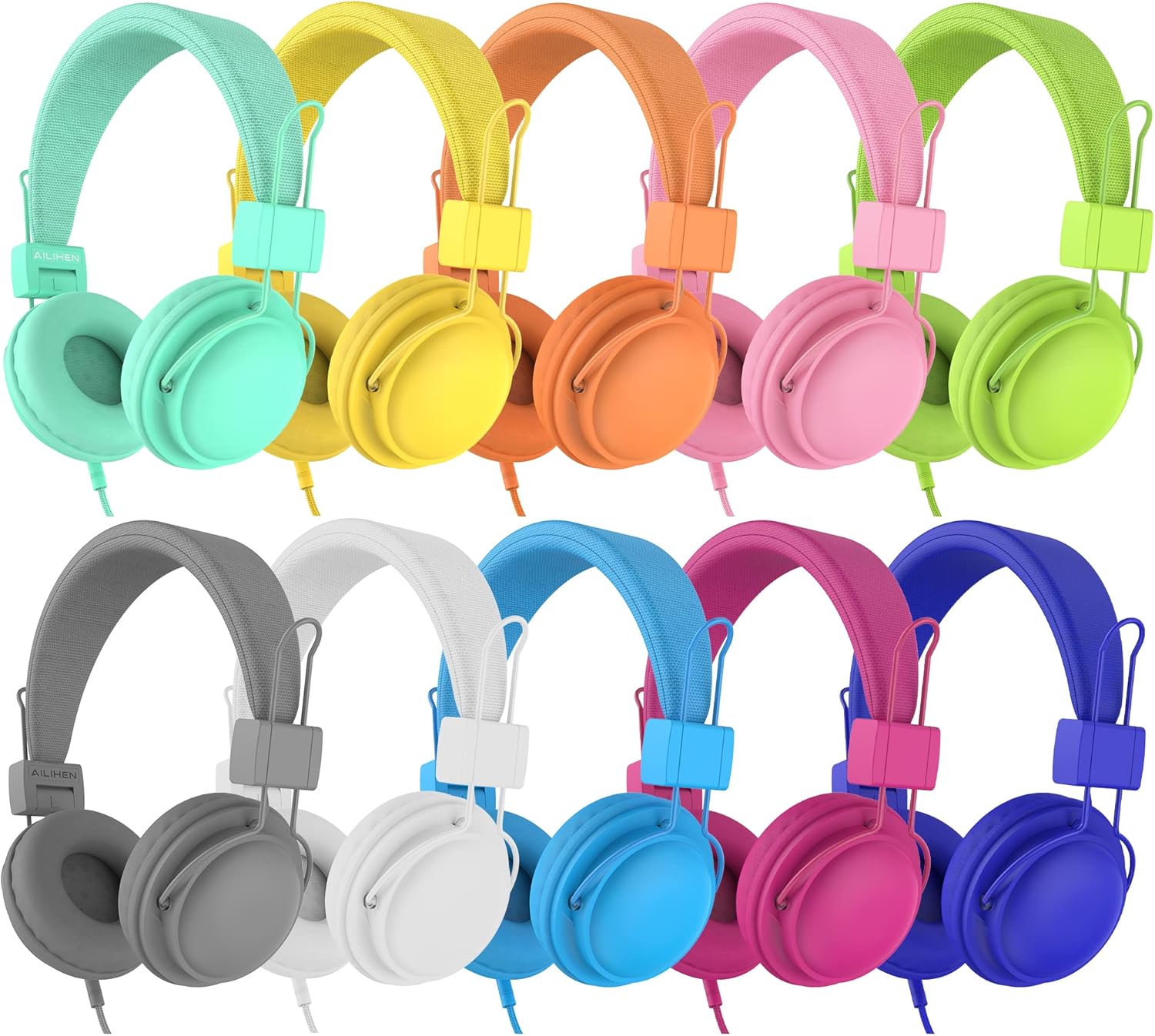 AILIHEN Classroom Headphones Kids 20-Pack for School Student K-5, On-Ear Premium Bulk Wired Headset with Mic, 85dB Volume Limited & SharePort, 3.5mm Jack for Chromebook, Computer, Laptop (Multicolor)