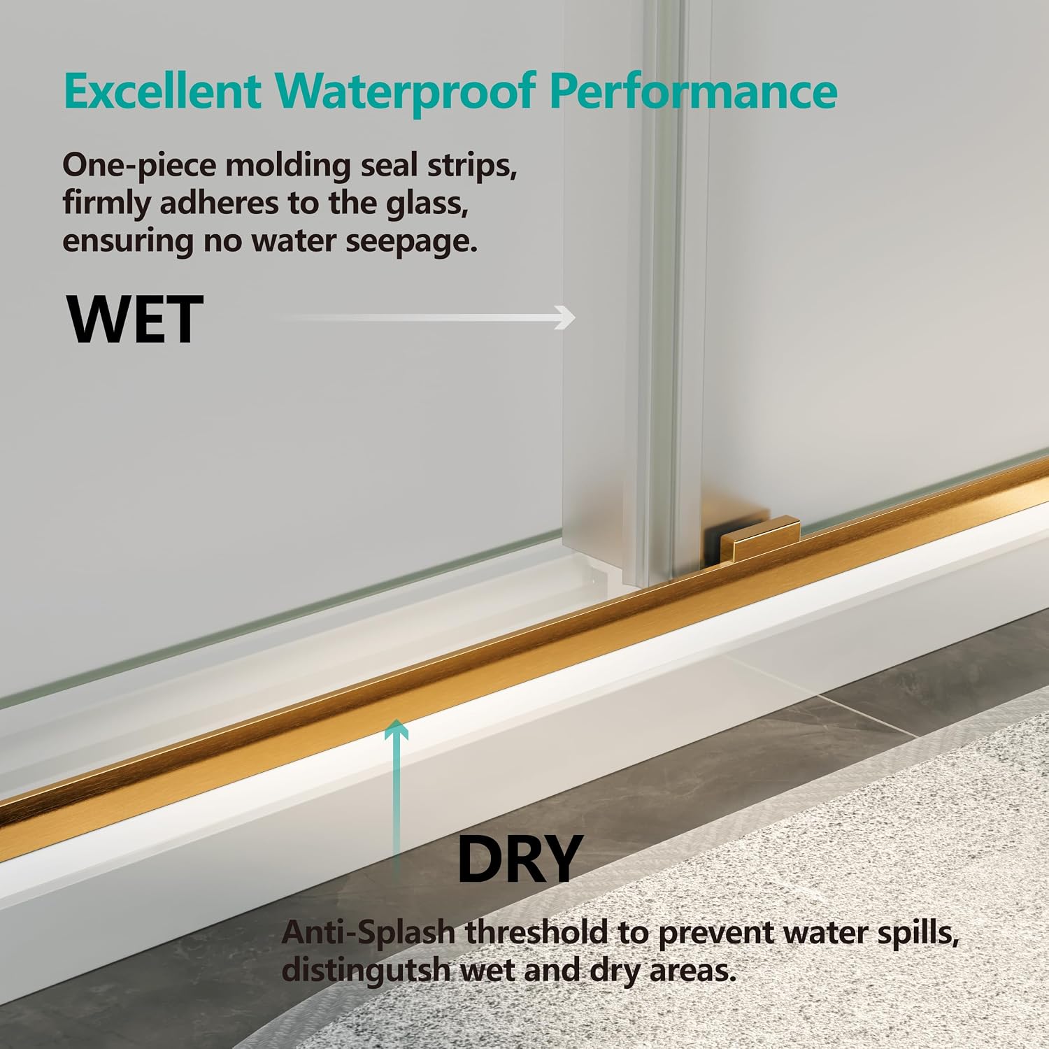 56-60' W x 79' H Shower Doors Double Sliding Frameless 3/8'(10mm) Single Side Frosted Tempere Glass Towel Bar Handle (Brushed Gold)