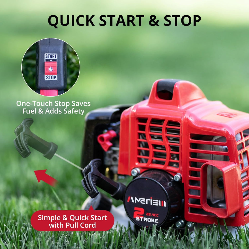 AMERISUN 3in1 Gas Brush Cutter & String Trimmer&Edger, 26cc 2-Cycle Weed Wacker with 16' Cutting Path & 10' Metal Blade, Gas Powered Grass Trimmer for Thick Brush, Overgrown Weeds & Lawn Maintenance