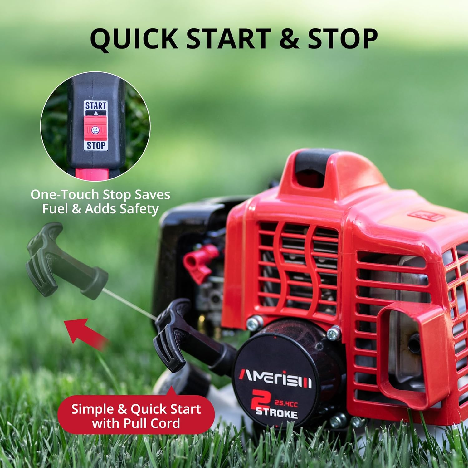 AMERISUN 3in1 Gas Brush Cutter & String Trimmer&Edger, 26cc 2-Cycle Weed Wacker with 16' Cutting Path & 10' Metal Blade, Gas Powered Grass Trimmer for Thick Brush, Overgrown Weeds & Lawn Maintenance