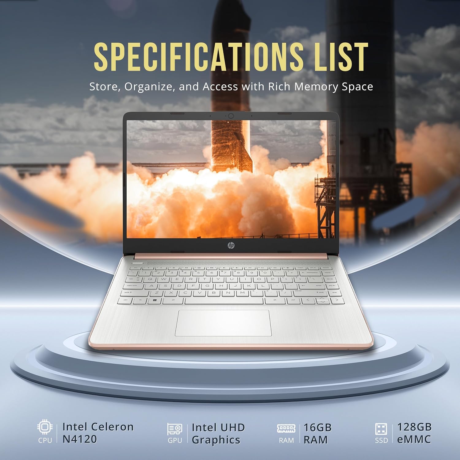 HP Stream 14' HD BrightView Laptop, Intel Celeron N4120, 16GB RAM, 256GB Storage (128GB eMMC + 128GB USB Card), Intel UHD Graphics, HD Camera, Fast Charge, 1 Year Office 365, Win 11 S, Gold
