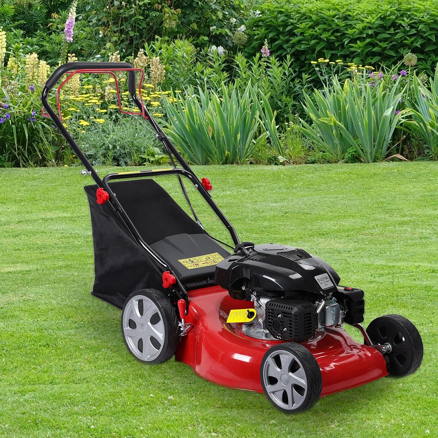 Self-Propelled Gas Push Lawn Mower, 141cc 20-Inch 4-stroke Engine & Lightweight Design Walk-Behind Mower, 50L Grass Catcher With Foldable Handle & Big Wheels, Yard Garden Patio Weed Wacker Red