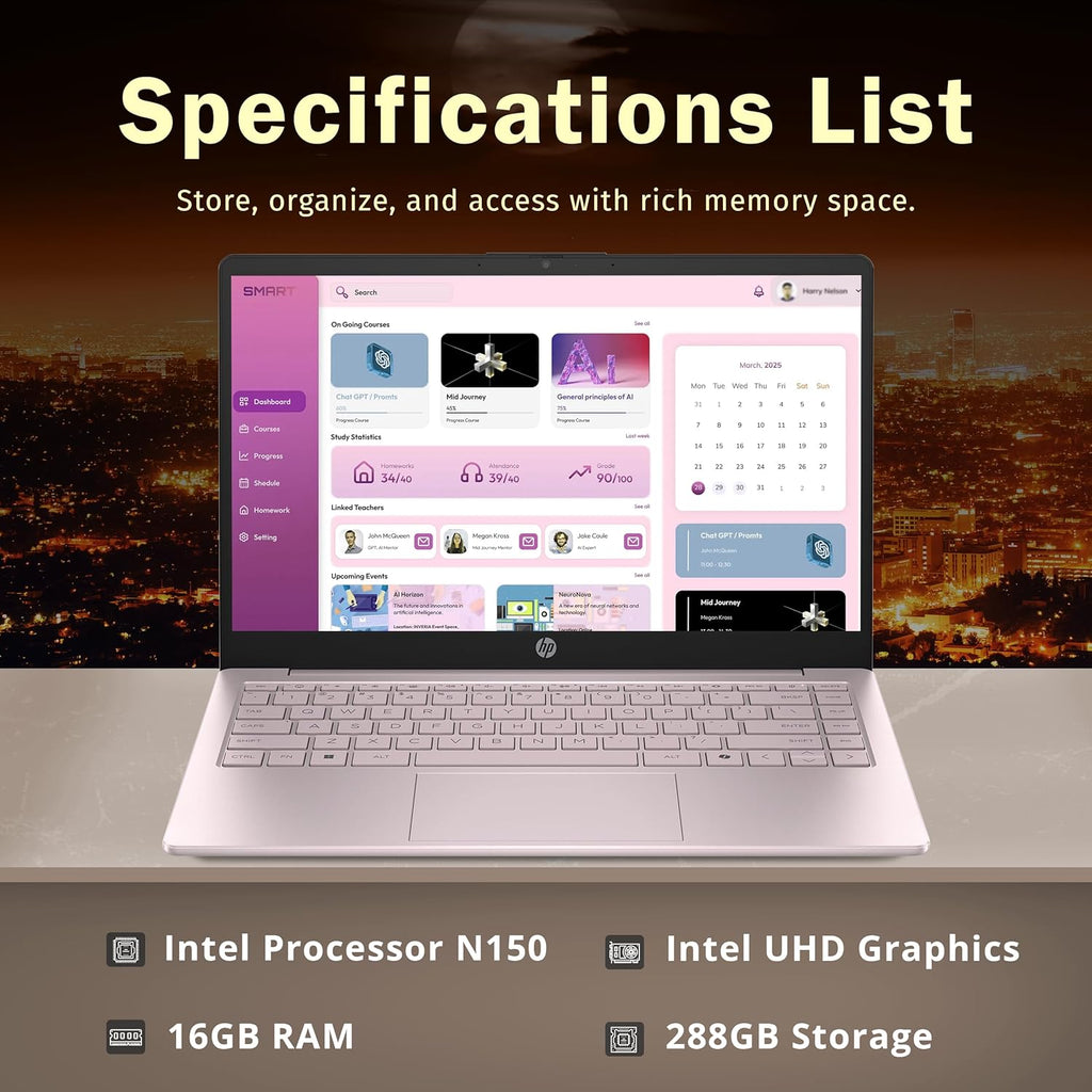 HP Stream 14' HD Laptop, Intel Processor N150, 16GB RAM, 288GB Storage (128GB UFS + 160GB Docking Station Set), Intel UHD Graphics, 720p Webcam, Wi-Fi, 1 Year Office 365, Windows 11 S, Pink