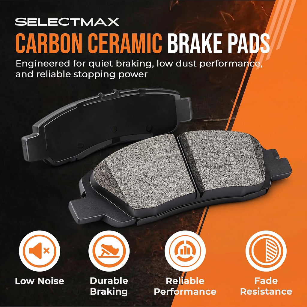 MAX Advanced Brakes - Front Brake Kit For 2014-2023 Jeep Cherokee (w/Dual Piston Front Caliper)| Carbon Ceramic Brake Pad and Rotor Kit| Daily Driving OE Replacement Brake Rotors