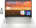 HP 15.6' FHD Laptop for Business & Students, Intel i5-1135G7, 32GB RAM, 2TB PCIe SSD, Iris Xe Graphics, Numeric Keypad, True Vision HD Camera, Wi-Fi 6, Win 11 Pro, Silver, 32GB Hotface USB Card