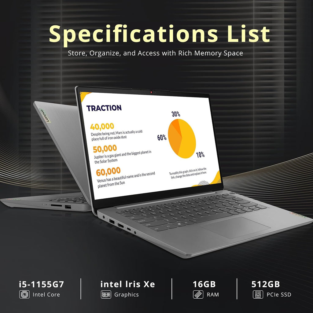 Lenovo IdeaPad 14' FHD Business Laptop, Intel Core i5-1155G7, 16GB RAM, 512GB PCIe SSD, Intel Iris Xe Graphics, Fingerprint Reader, WiFi 6, HD Webcam, Win 11 Pro, Grey, 32GB Hotface USB Card