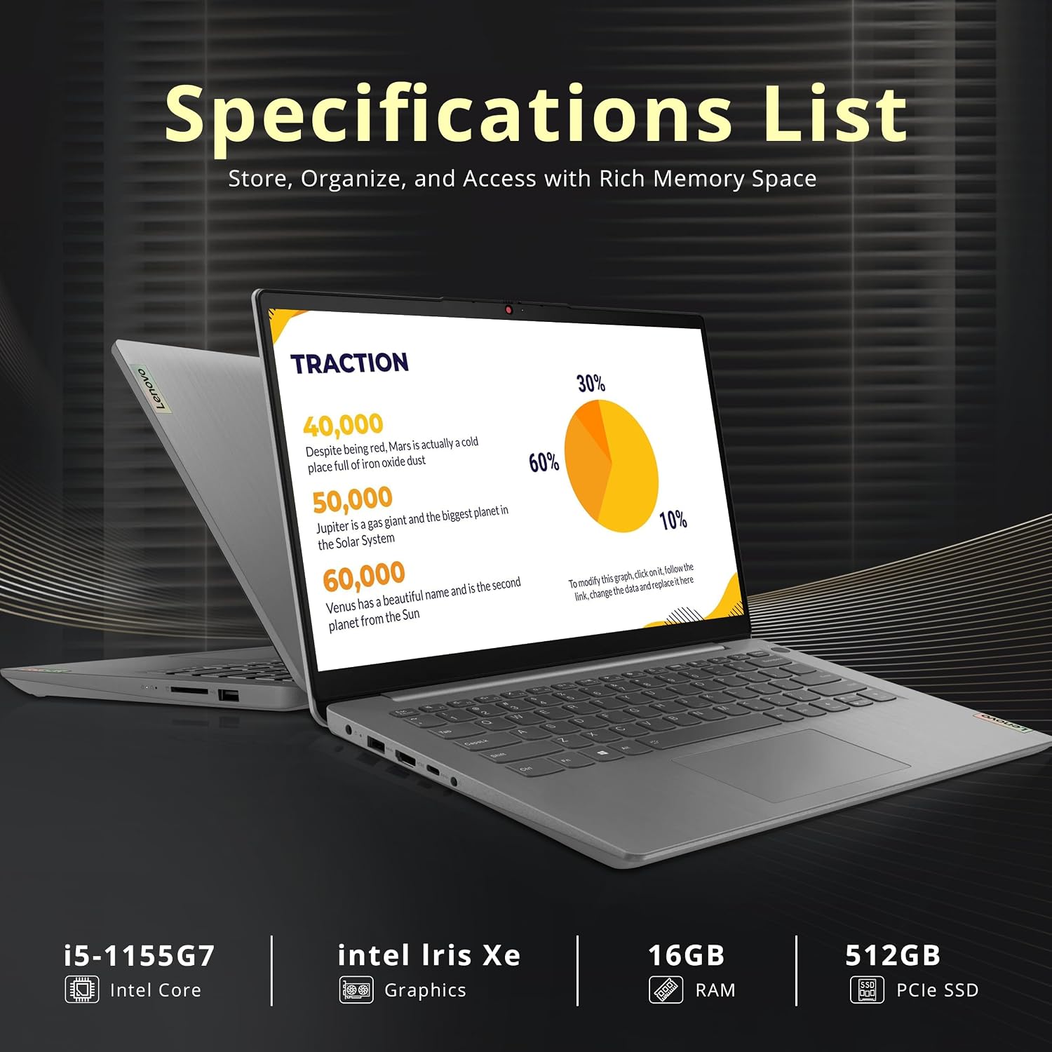 Lenovo IdeaPad 14' FHD Business Laptop, Intel Core i5-1155G7, 16GB RAM, 512GB PCIe SSD, Intel Iris Xe Graphics, Fingerprint Reader, WiFi 6, HD Webcam, Win 11 Pro, Grey, 32GB Hotface USB Card