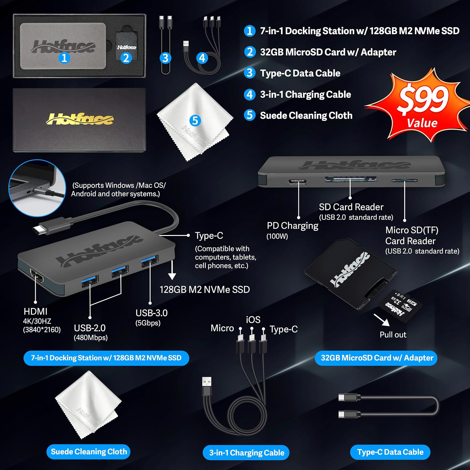 HP Stream 14' HD Laptop, Intel Celeron N4120, 16GB RAM, 288GB Storage (128GB eMMC + 160GB SSD Docking Station Set), Intel UHD Graphics, HD Webcam, WiFi, Bluetooth, 1 Year Office 365, Win 11 S, Silver