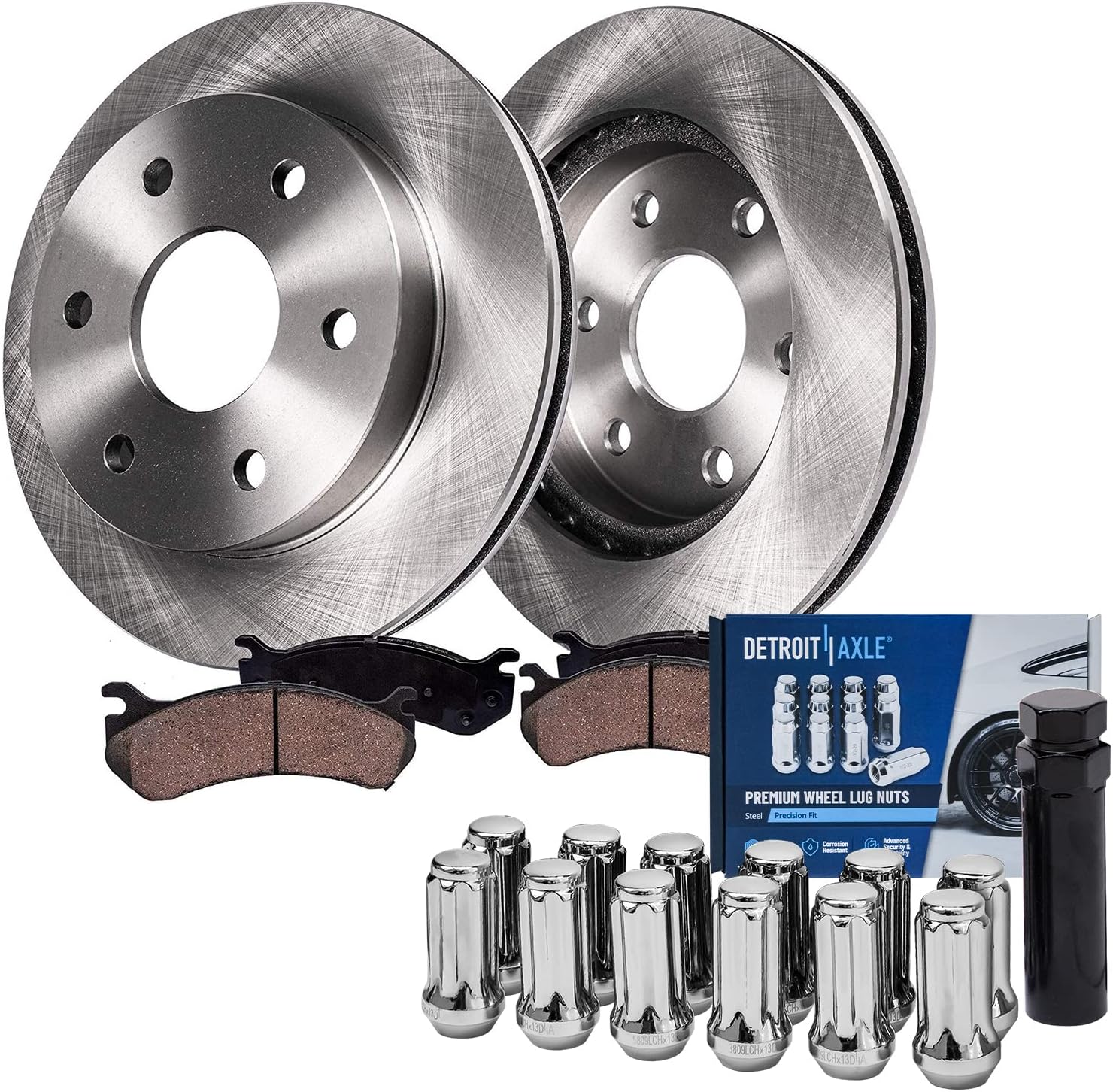 Detroit Axle - Front Brake Kit for Chevrolet GMC Silverado Sierra Suburban Express Savana 1500 Yukon Disc Rotors Brake Pads + 12pc Wheel Lug Nuts w/key Replacement : 12.01' inch Rotor
