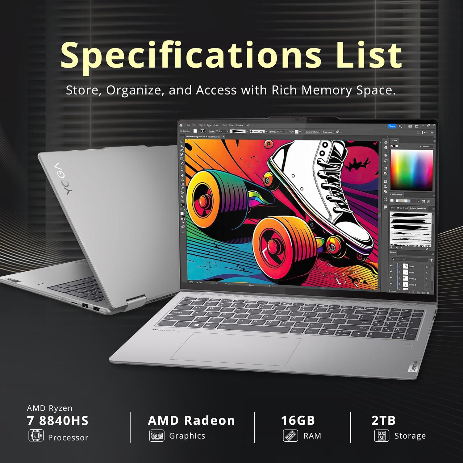 Lenovo Yoga 7 2-in-1 16' 2K Touchscreen Laptop, AMD Ryzen 7 8840HS, 16GB LPDDR5X, 2TB Storage (1TB SSD+1TB Docking Station Set), Backlit Keyboard, Fingerprint, Copilot, FHD Webcam, Win 11, Grey
