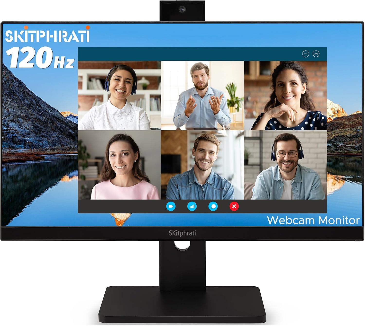 SKitphrati 23.8' Business Webcam Gaming Monitor, 1080P IPS 120HZ, Video Conference Monitor - Built-in Adjustable 3MP Webcam, Mic Array, Speakers, Eye Care, Frameless, HDMI, DP, VGA, USB 2.0