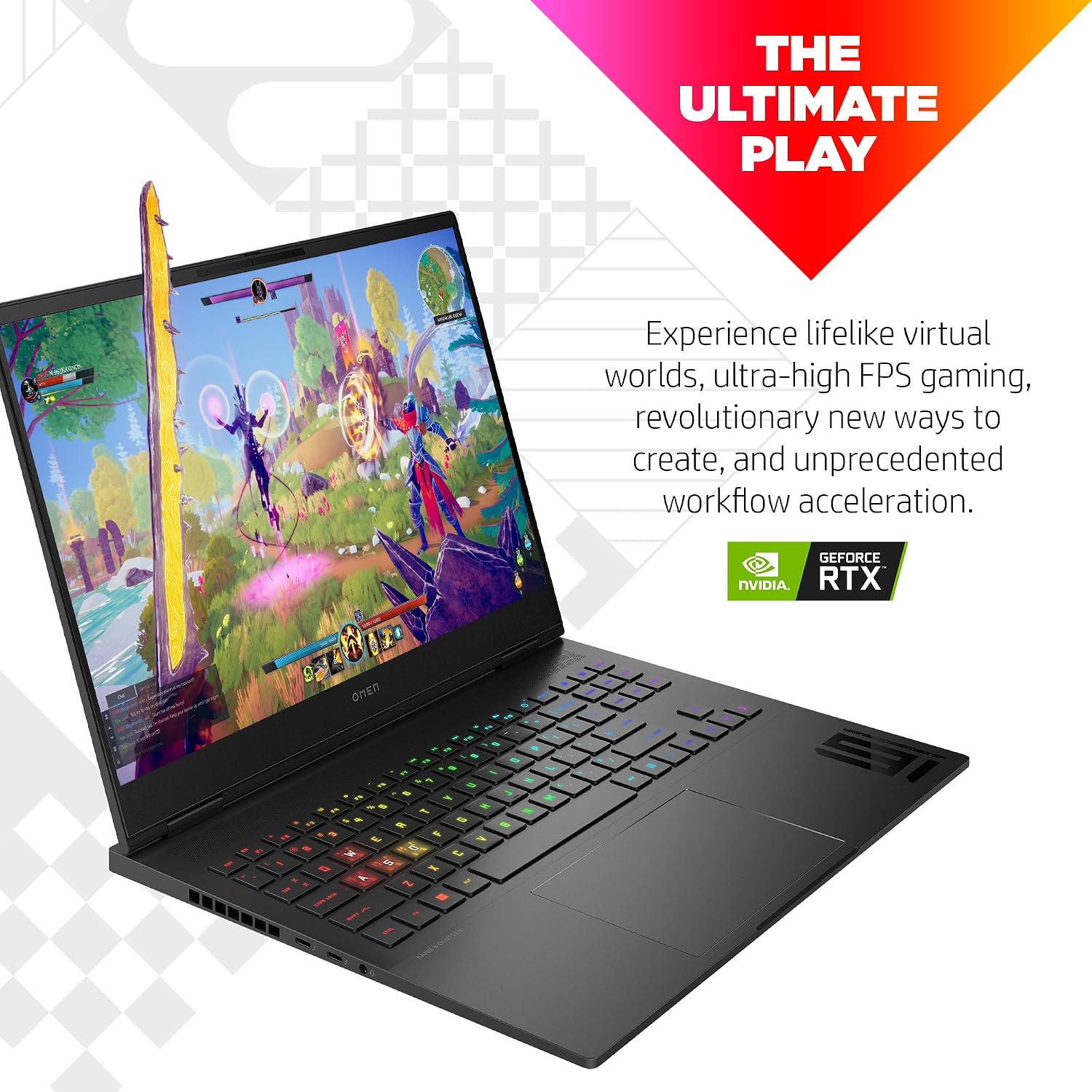 HP OMEN Transcend 16 inch Laptop Bundle, WQXGA 240Hz Display, 7ms Response Time, 13th Generation Intel Core i7-13700HX, 16 GB RAM, 512 GB SSD, NVIDIA GeForce RTX 4070 GPU (8 GB), 16-u0020nr (2023)