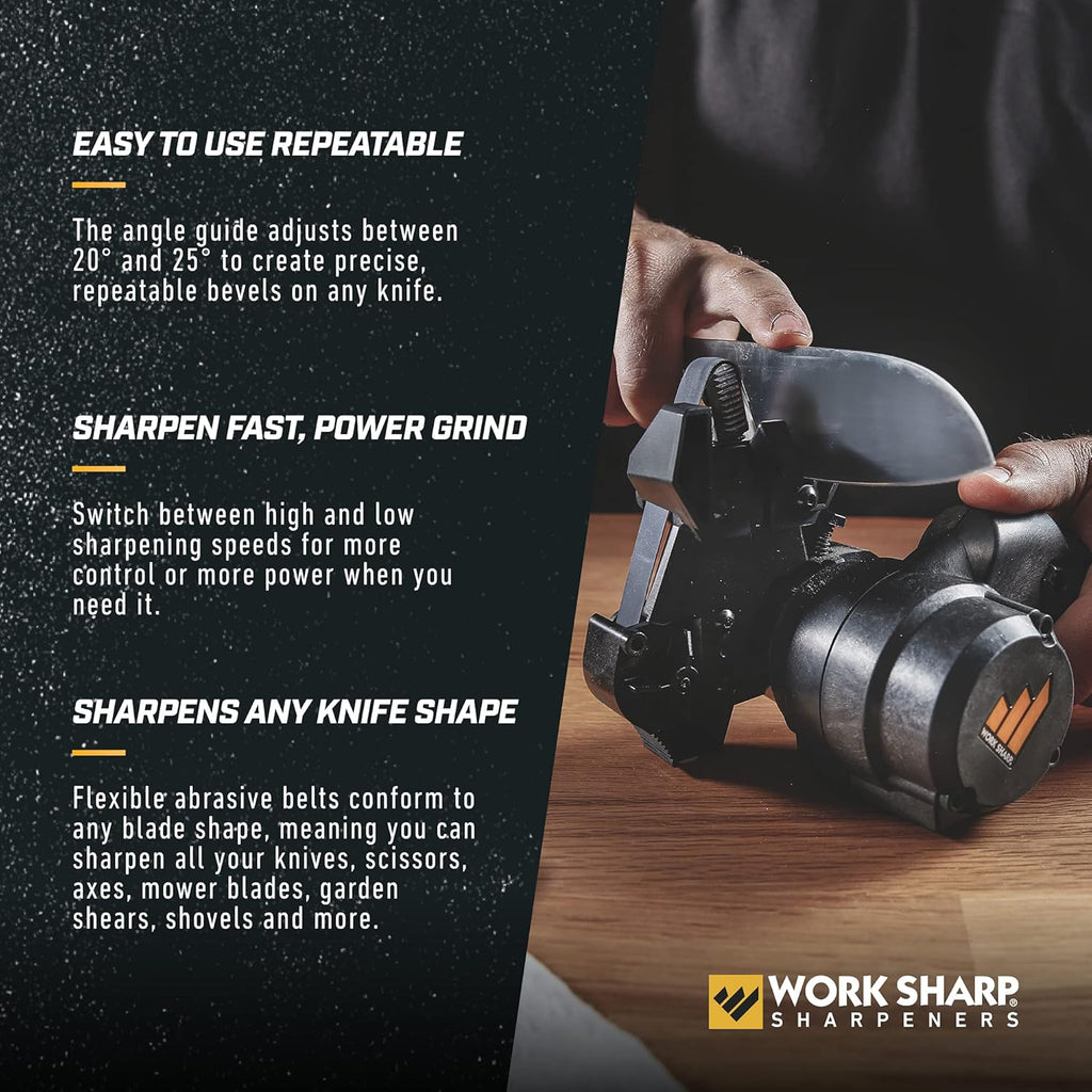Work Sharp MK2 Electric Knife Sharpener & Replacement Belts – Adjustable 2-Speed Knife Sharpening System for Kitchen Knives, Pocket Knives, Scissors, Axes & Garden Tools