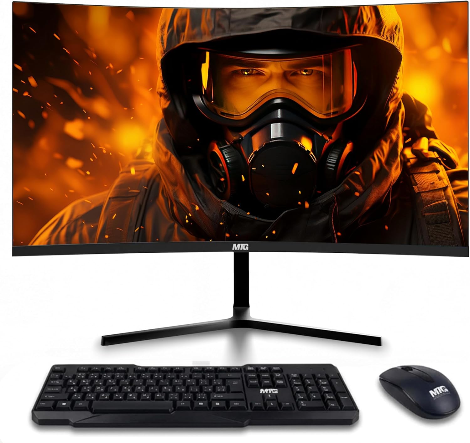 MTG 27' Curved Monitor Full HD 1080P Frameless Screen, HDMI DP USB Audio, Low Motion Blur, VESA Mount, Webcam with Wireless Keyboard Mouse & Soundbar, Computer Monitor for Gaming, Home and Office