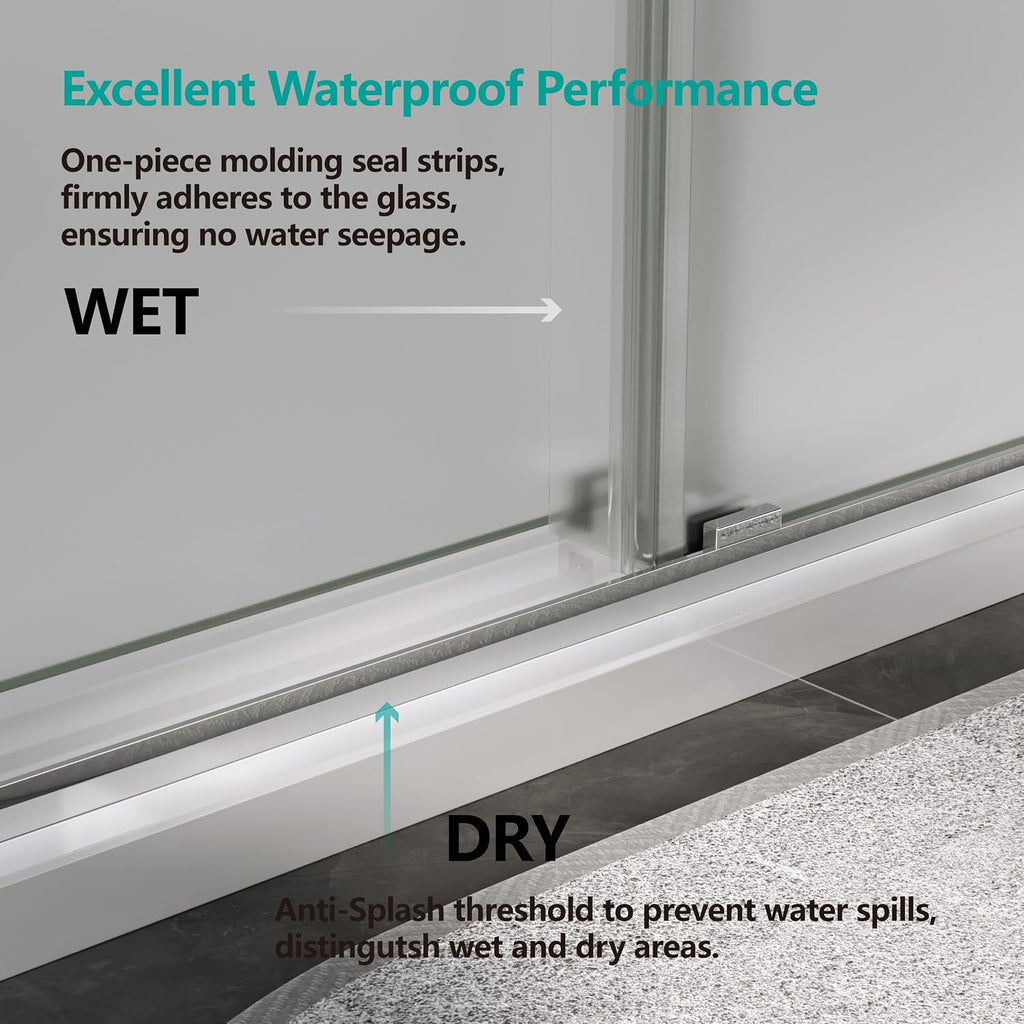 Shower Doors Soft Close 56-60' W x 76' H Ultra-Clear Single Sided Frosted Double Sliding Frameless 3/8'(10mm) Temperedd Glass with Towel Bar Handle(Chrome)