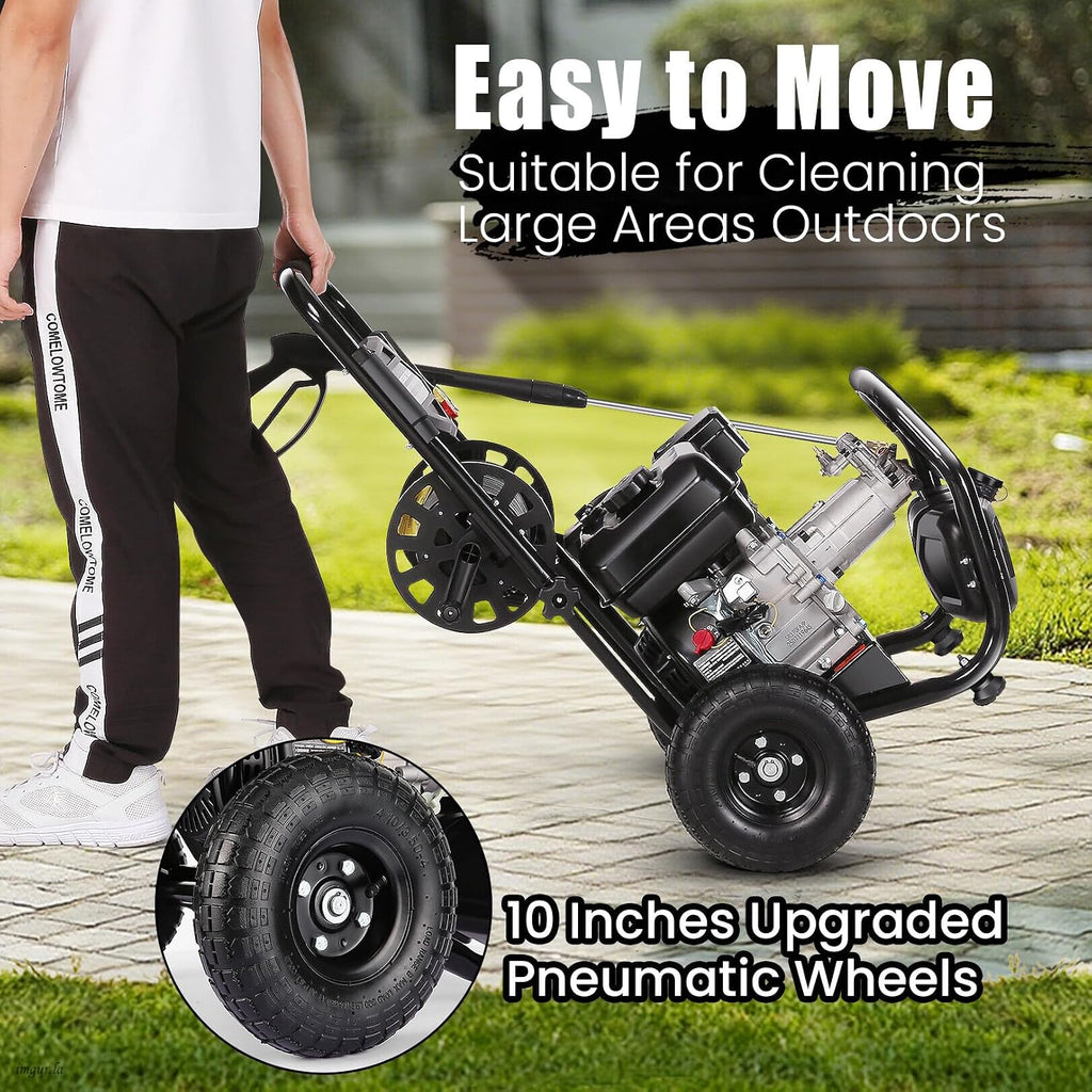 4200PSI Professional Gas Pressure Washer, 4GPM 212CC 7.0 HP 10' Wheels Commercial Gas Power Washer with 3L Foam Bottle 5 Nozzles 32FT Hose for Home Car Fence Driveway (EPA/CARB/ETL Compliant), 77LBS