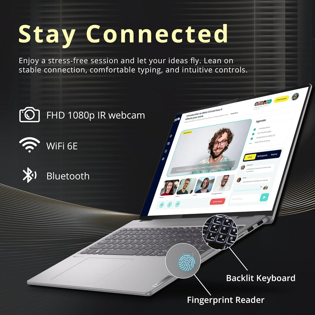 Lenovo Yoga 7 2-in-1 16' 2K Touchscreen Laptop, AMD Ryzen 7 8840HS, 16GB LPDDR5X, 1.5TB Storage (512GB SSD+1TB Docking Station Set), Backlit Keyboard, Fingerprint, Copilot, FHD Webcam, Win 11, Grey
