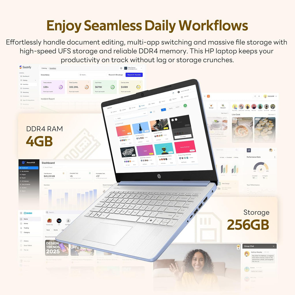 HP Flagship 14' Laptop with AI Copilot for Student, 13th Gen Intel 4-Core, 4GB DDR4, 256GB Storage(128GB UFS+128GB Docking Station), Intel Graphics, Webcam, 1 Year Office 365, WiFi 6, Win 11 S, Blue