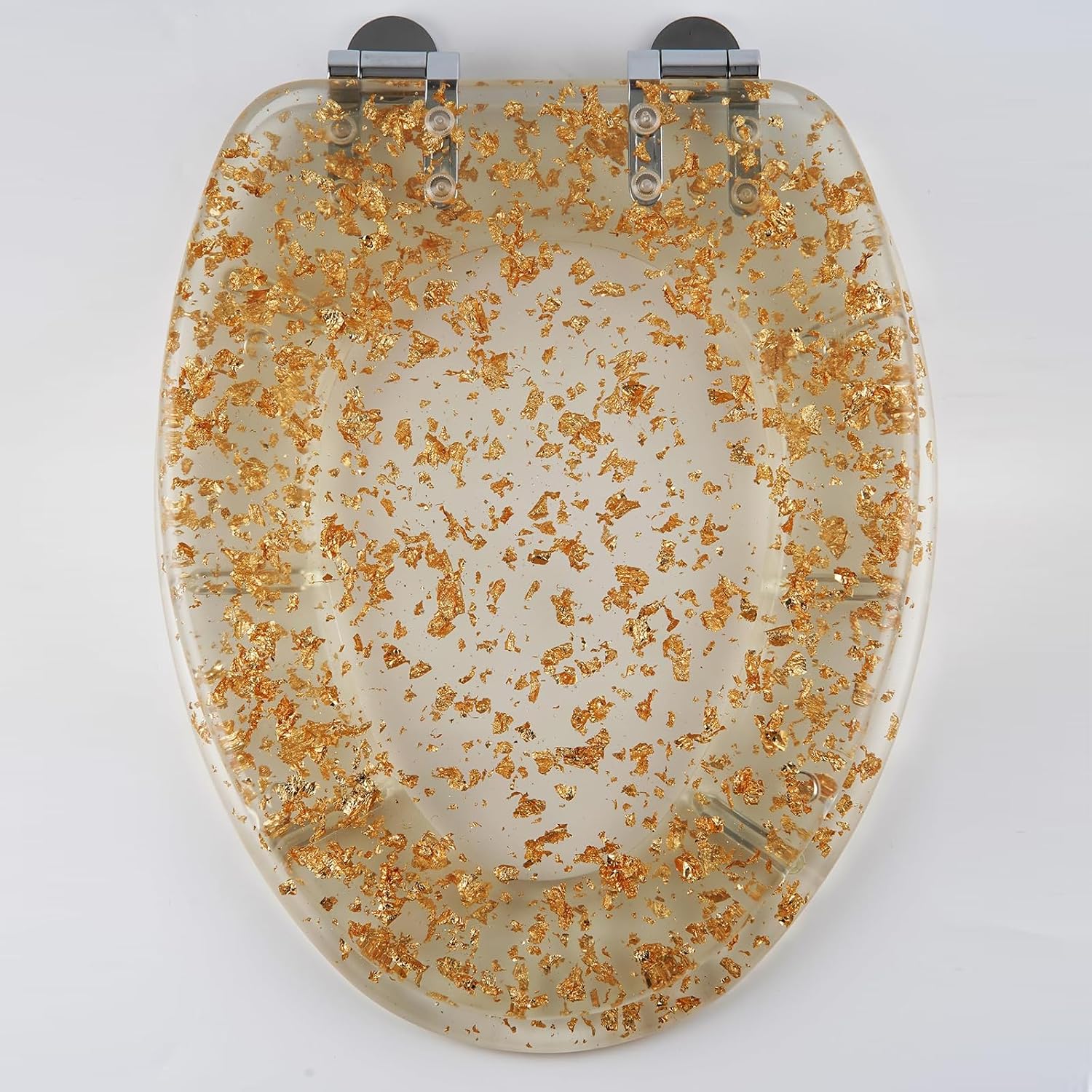 Resin Toilet Seat Elongated Soft Close Toilet Seat Easy Clean & 360° Adjustable Hinges, Quick Release Heavy Duty Toilet Seats with Glitter Cover,Silver(Gold Leaf)