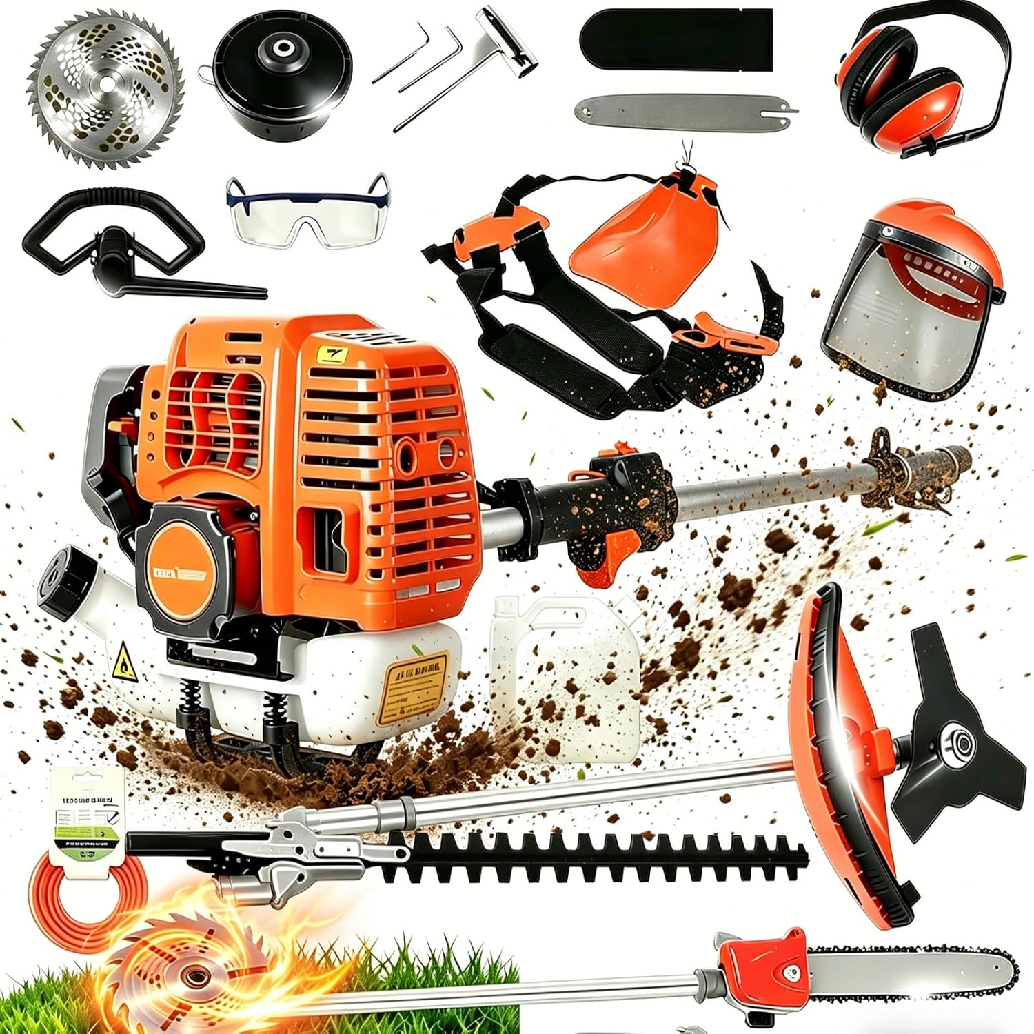 Weed Eater Gas Powered Hedge Trimming Tools Weed Wacker Grass Cutter String Trimmer Multifunctional Trimming Tool Brush Cutter Weedeater Edger Pole Saw Pruner Lawn Trimmer 5 in 1 52CC 2-Stroke