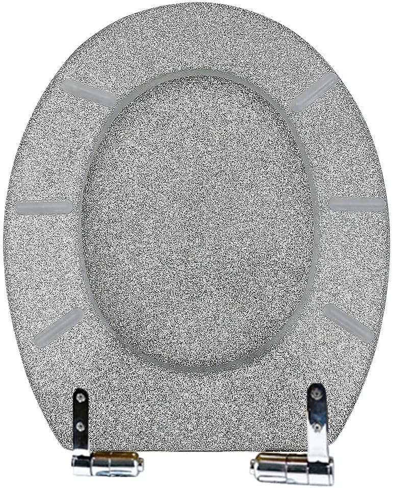 Glitter Toilet Seat ONE Button Release Soft Close Top/Bottom Fix, Quick Release Toilet Seat Oval, 36×42Cm,Gold,Silver