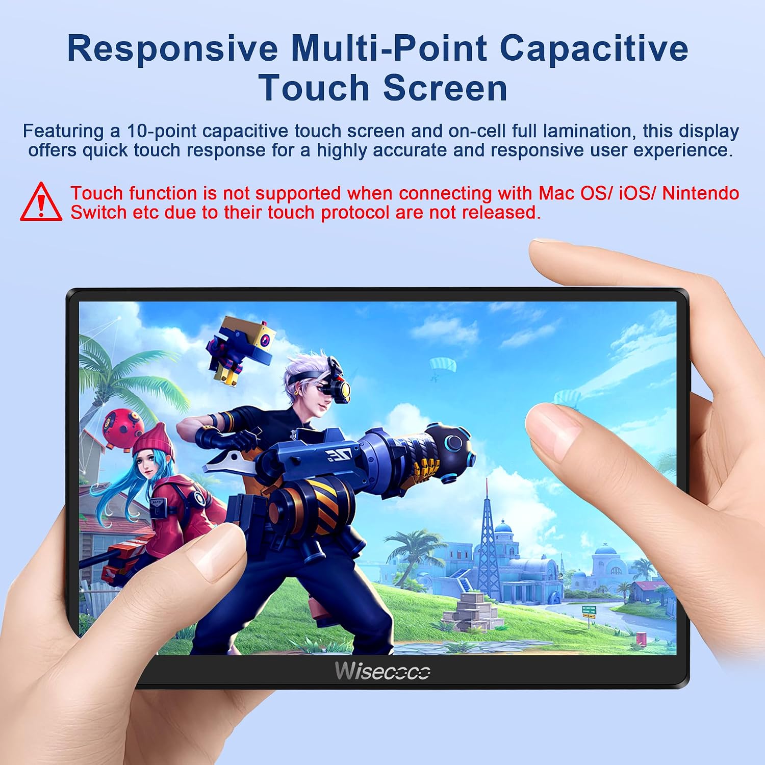 wisecoco 7 inch Portable Monitor Touchscreen IPS 1080P 1920x1080 120Hz Mini LCD Display Second Screen USB C HDMI Ultra Thin for Raspberry Pi 5/4 Switch PS5 Xbox Laptop PC