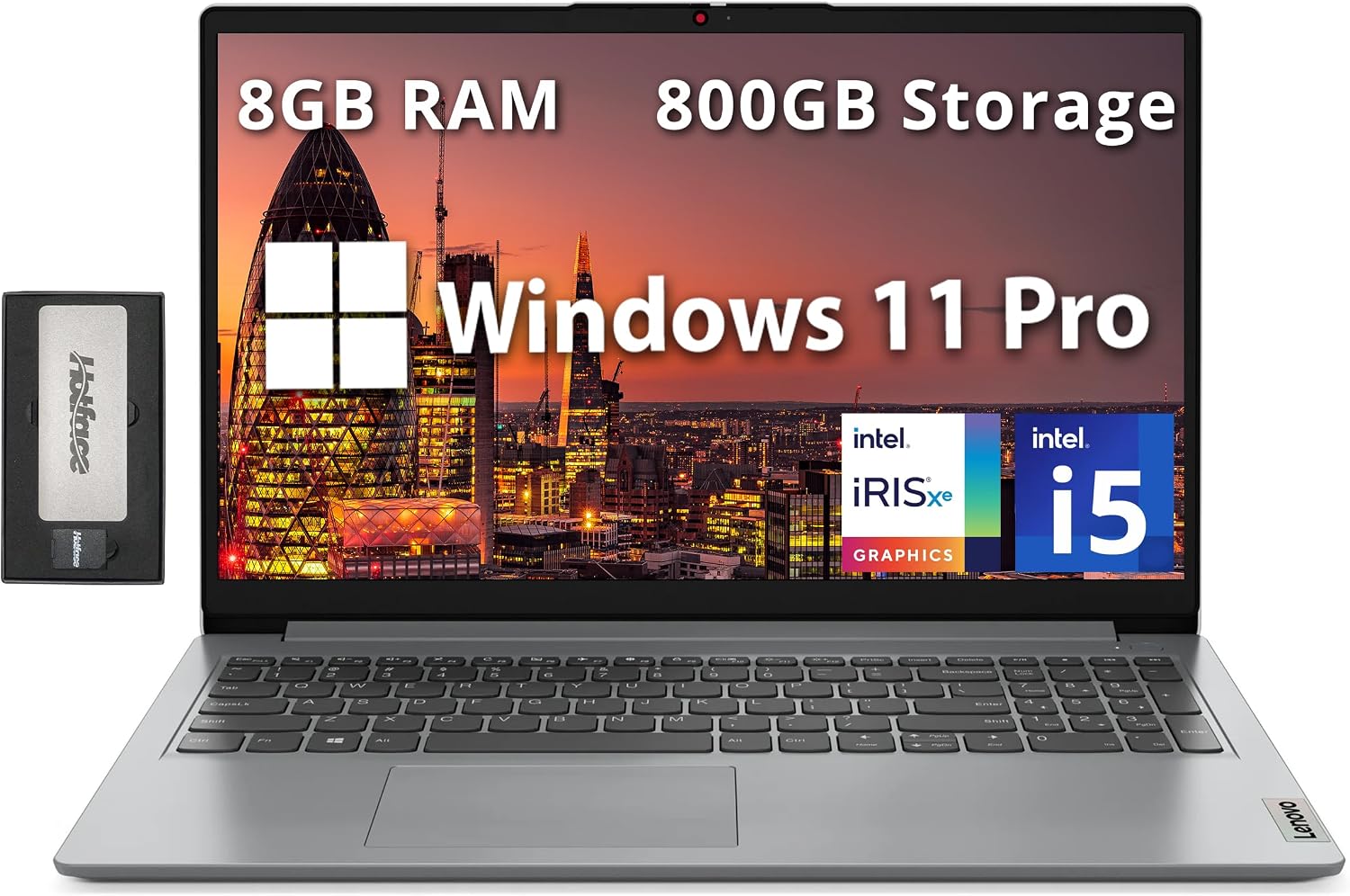 Lenovo IdeaPad 1i 15.6' FHD Business Laptop, Intel i5-1235U, 8GB RAM, 800GB Storage(512GB SSD+288GB Docking Station Set), Intel Iris Xe Graphics, Num Pad, 720p Webcam, WiFi 6, Win 11 Pro, Gray
