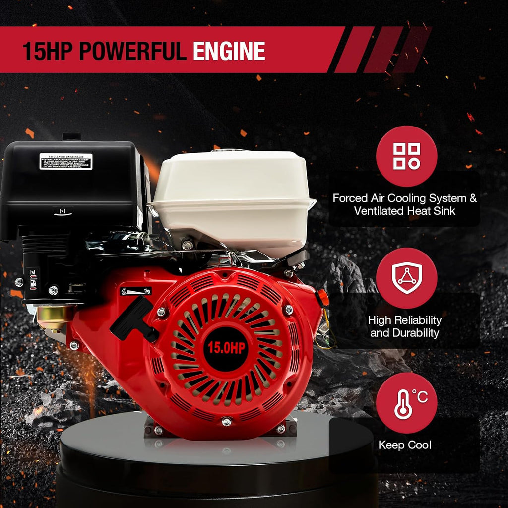 15HP 4 Stroke Air Cooled Gas Engine, 420CC Gasoline Motor Engine Recoil Start Go Kart Log Splitter Lifan Type Engine OHV Pull Start Garden Tool Gas Motor for Go Kart Lawn Mower