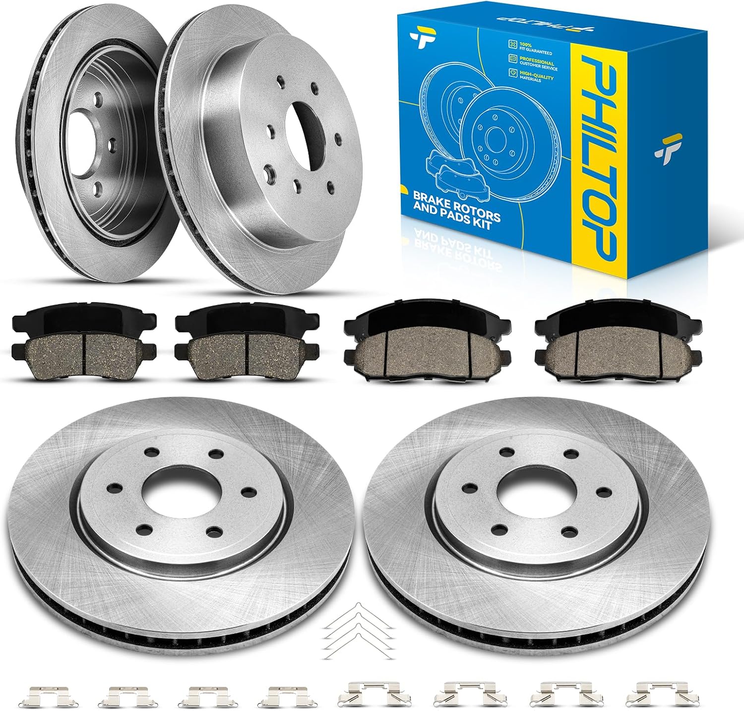PHILTOP Front & Rear Brake Kit For 2005-2015 Nissan Xterra, Brake Rotors Ceramic Brakes Pads Replacement: 11.25' inch Rear, 11.63' inch Front Rotor
