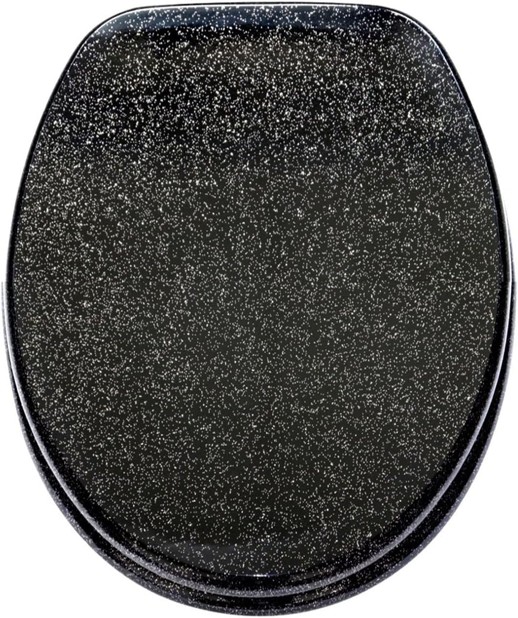 Gold Toilet Seat, Resin Toilet Seat, Elongated Toilet Seat Slow Close Glitter Toilet Seat, Soft Close Bathroom Toilet Lid, Easy to Clean & Install,Gold(Black)