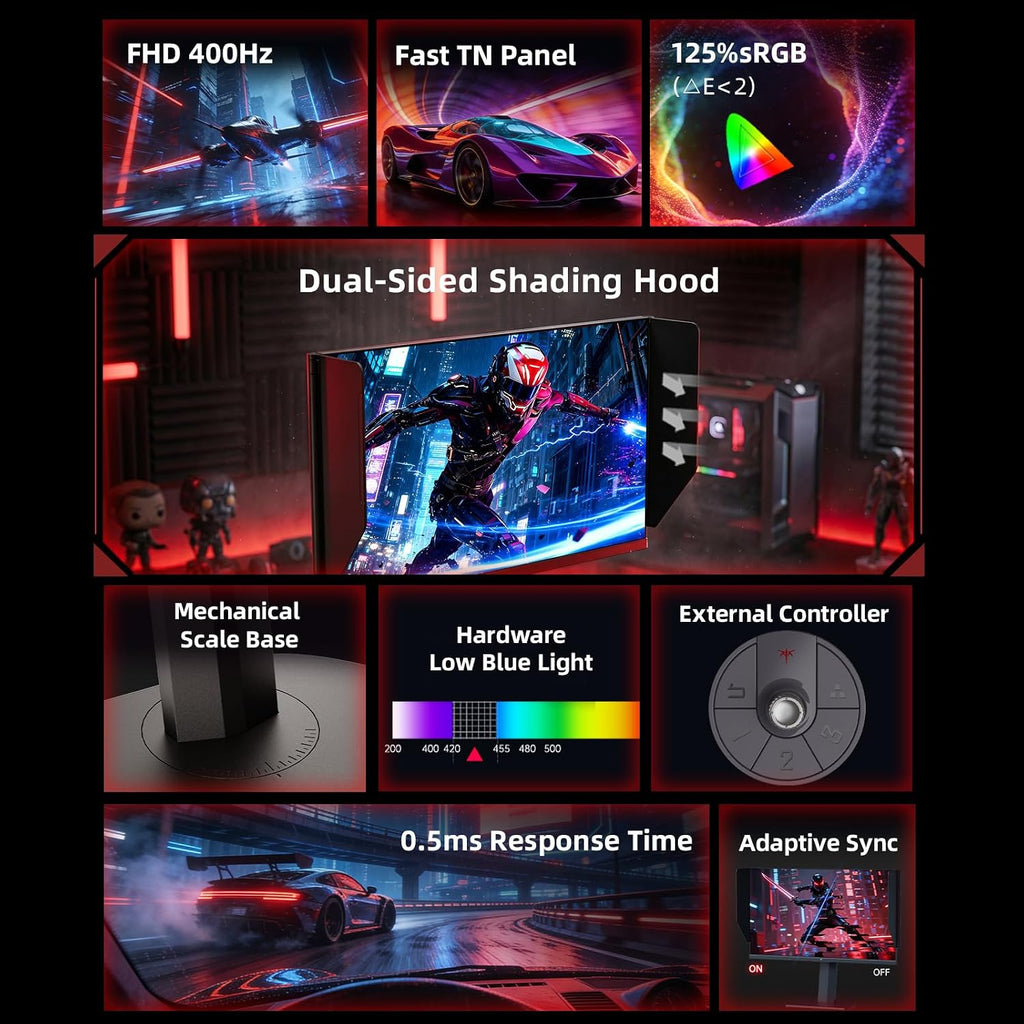 KTC 25M1 400Hz Gaming Monitor 240Hz, FHD 24.1 inch Fast TN Monitor with Shielding Hood, 0.5ms GTG, Adaptive Sync, VESA Support, Height Pivot Swivel Tilt Adjustable