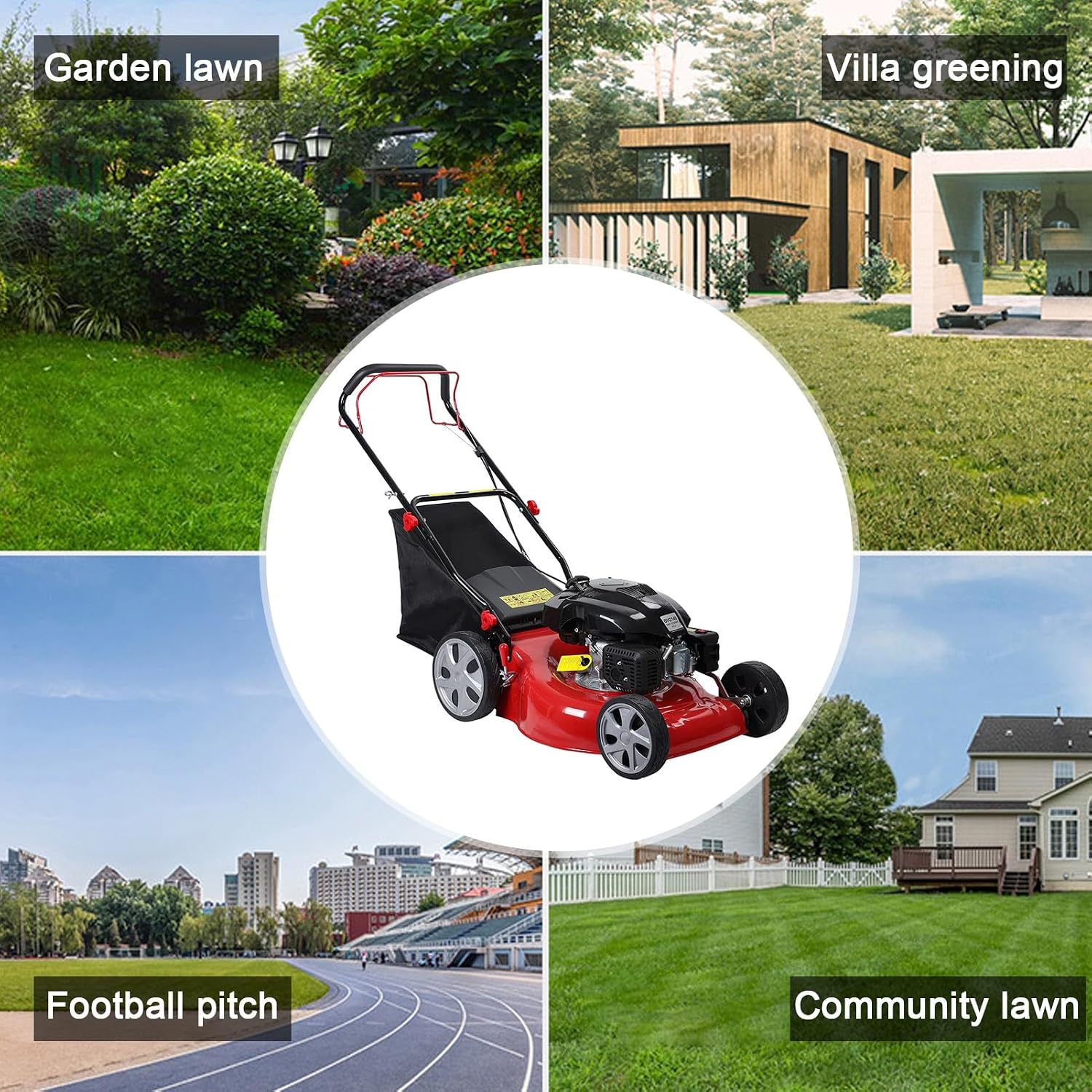 Lawn Mower Gas Powered,141cc Gas Engine Lawn Mower with 50L Grass Tank,Self Propelled Lawnmower for Home Yard Garden Red